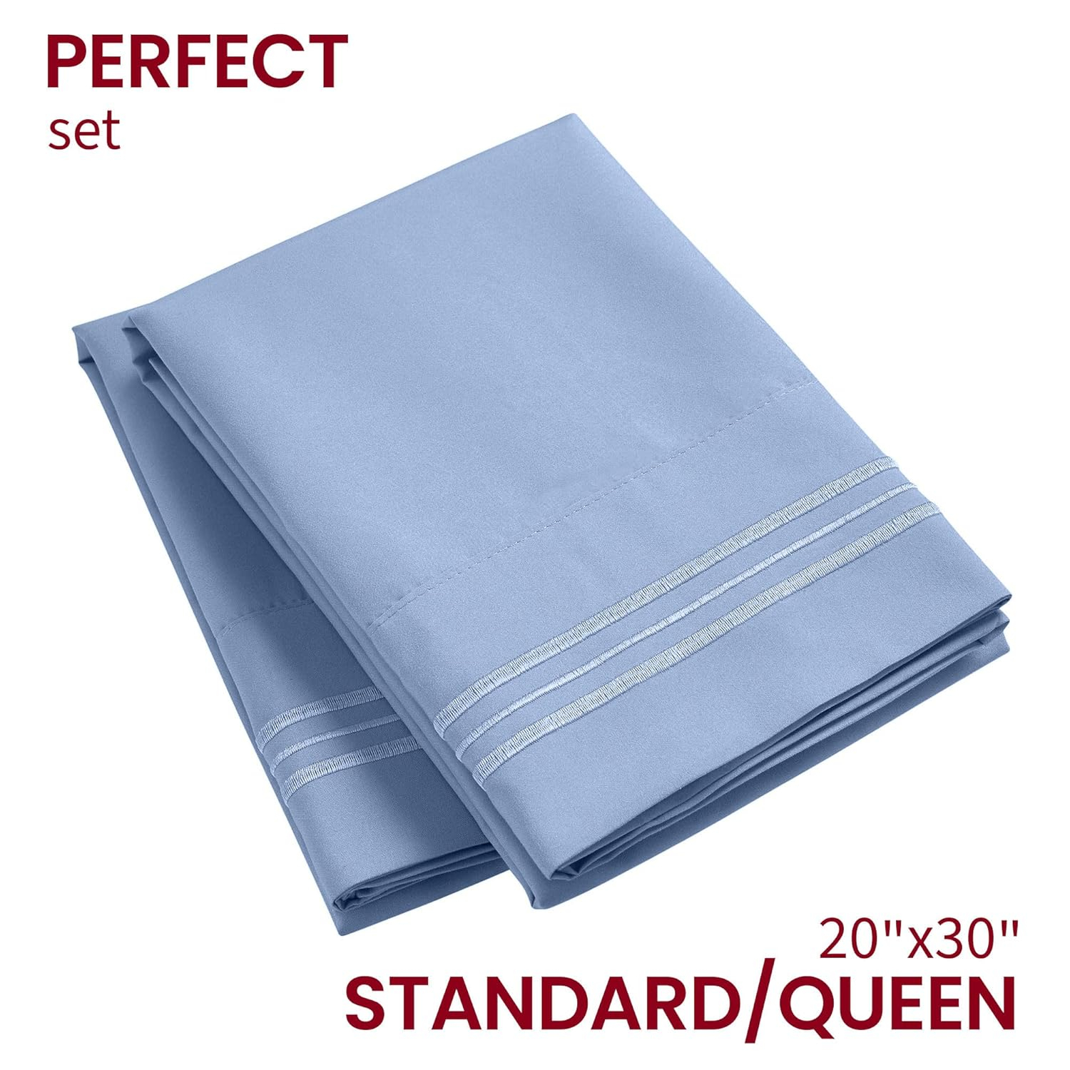 Mellanni Microfiber Pillowcases with Envelope Closure, Standard / Queen, Sky Blue, 2 Count