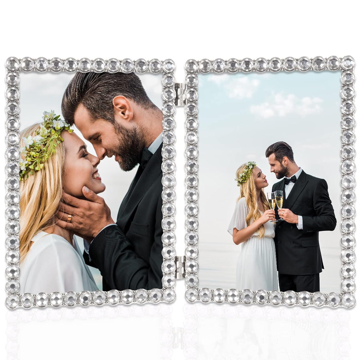 4x6 Silver Metal Sparkle Double Frame - Clear Brilliance