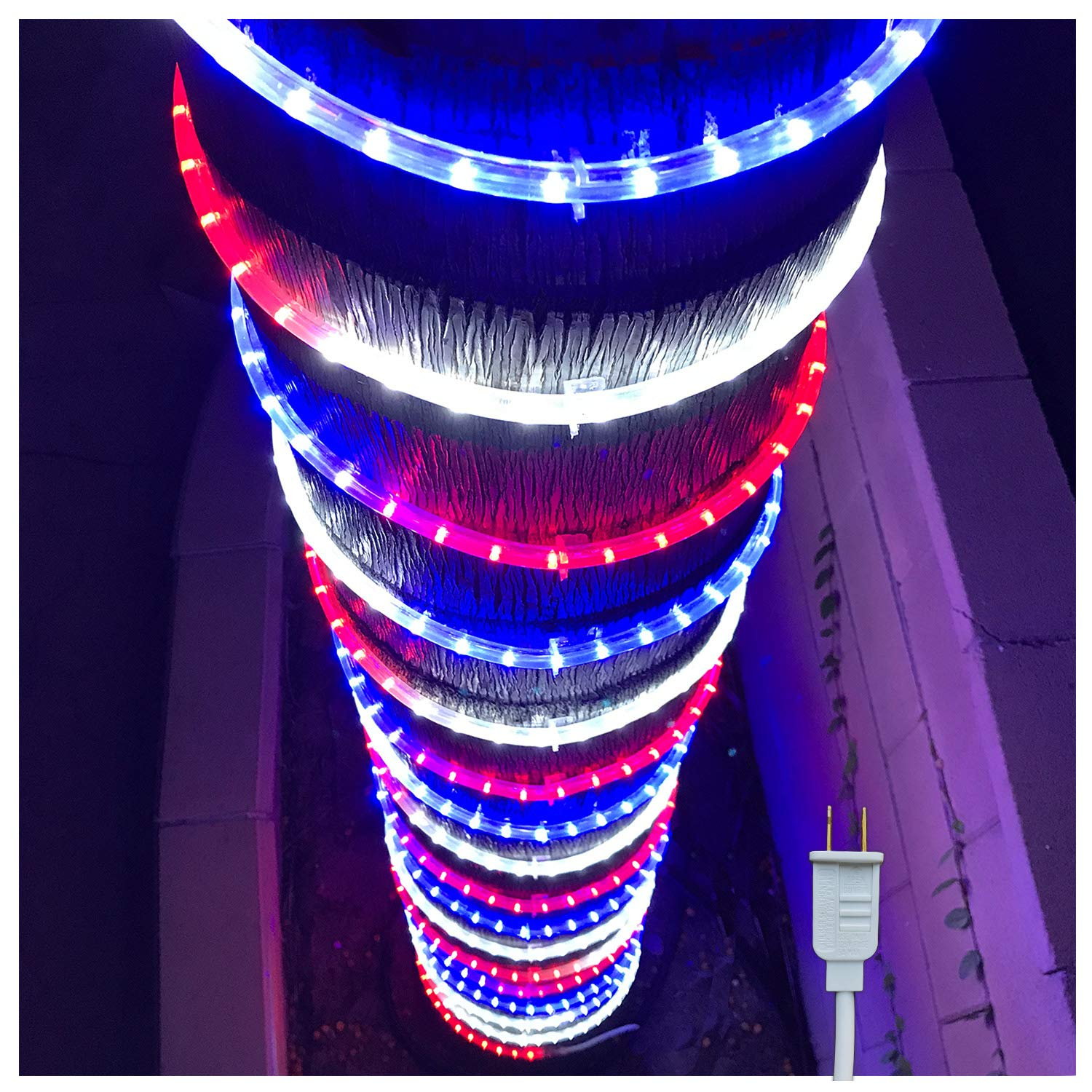 Russell Decor 30ft/9m Led Rope Lights Lamps Kit Indoor Outdoor Decorative Lighting for Patriotic 4th of July Memorial Day Decor Party Trees Patio Deck Flexible String Tube Lights- Blue Red White