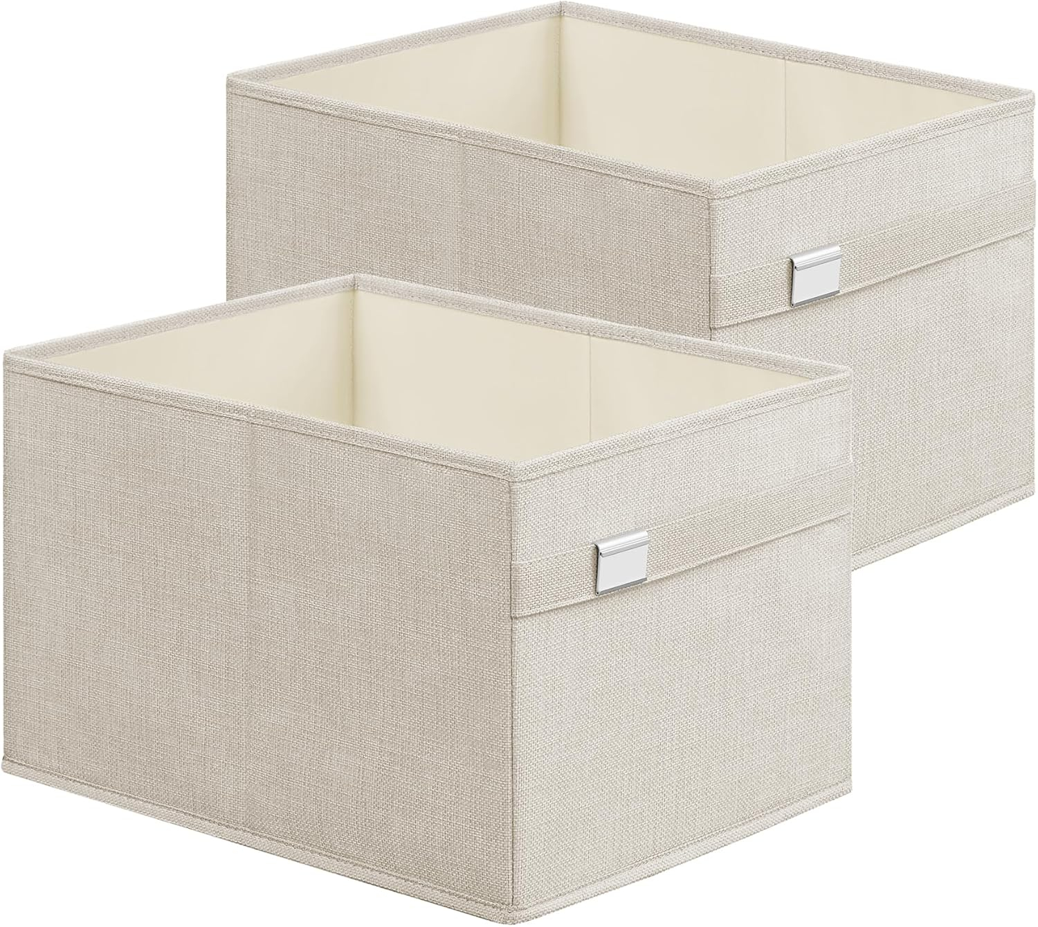 SONGMICS Storage Baskets, Set of 2 Extra Large Storage Bins for Organizing, 30L, 15.7 x 11.8 x 9.8 Inches, Fabric Storage Cubes for Shelves, Easy to Clean, Foldable, 2 Handles, Cloud White UROB240W02