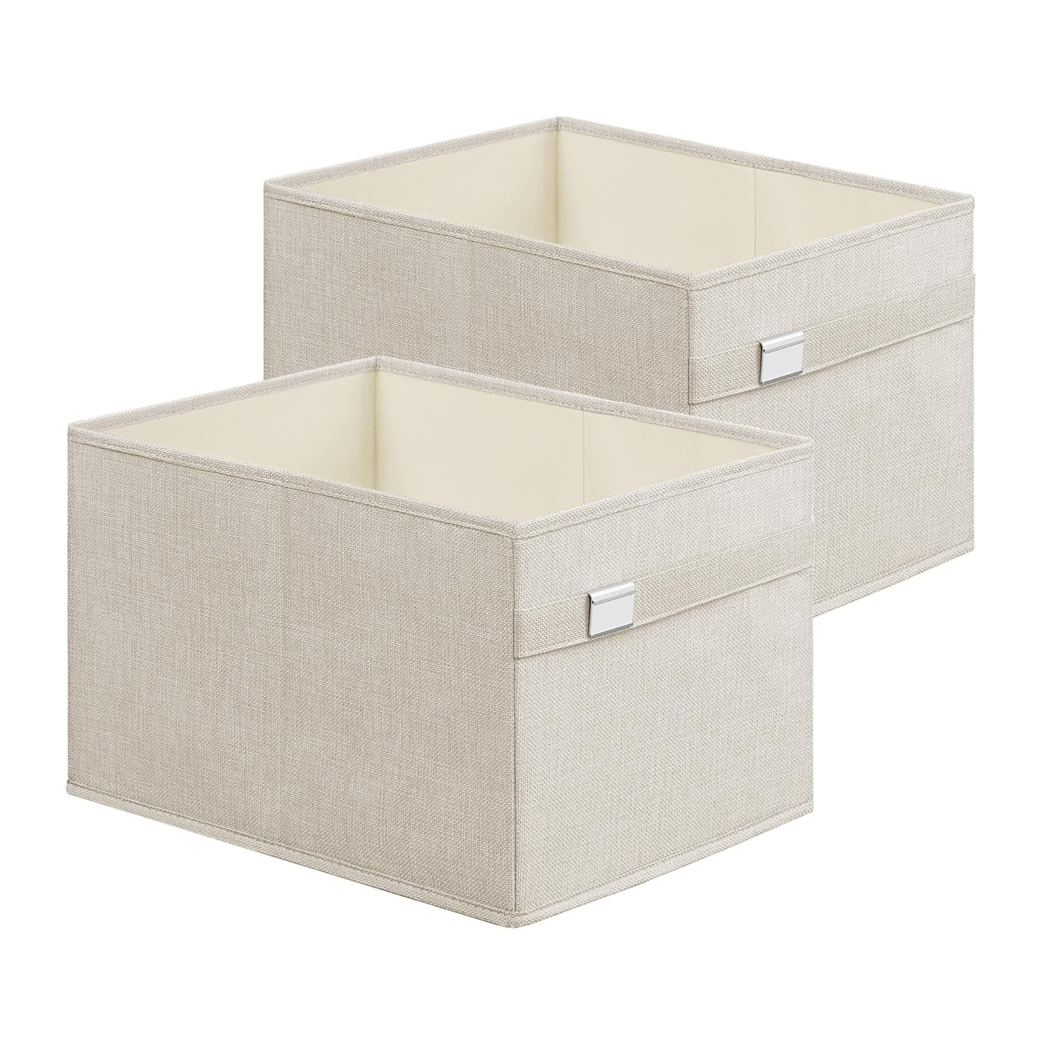 SONGMICS Storage Baskets, Set of 2 Extra Large Storage Bins for Organizing, 30L, 15.7 x 11.8 x 9.8 Inches, Fabric Storage Cubes for Shelves, Easy to Clean, Foldable, 2 Handles, Cloud White UROB240W02