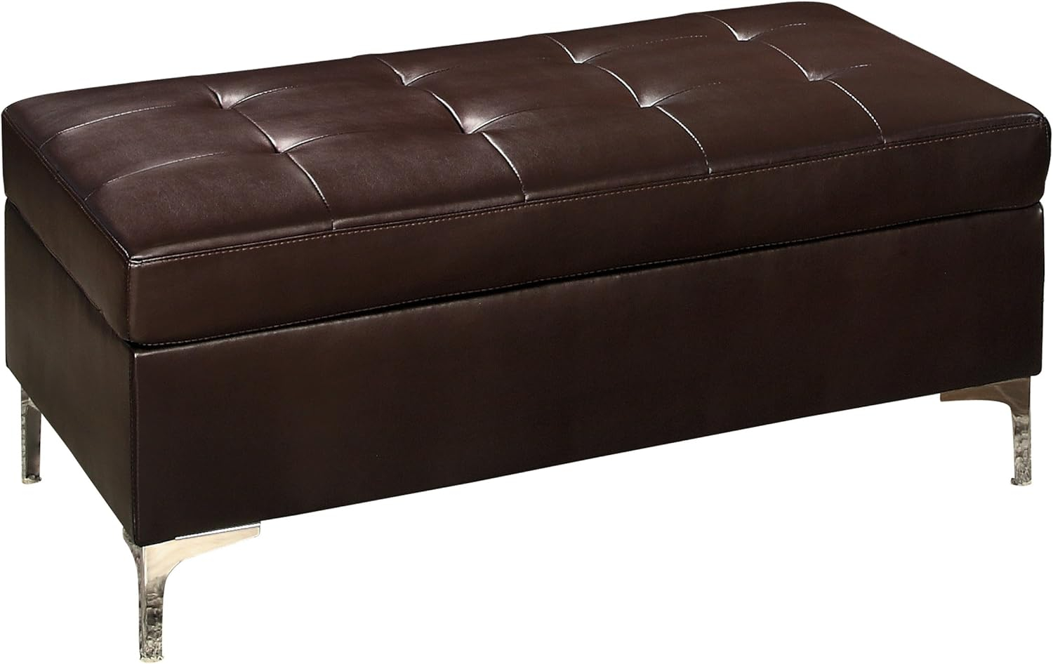 Tufted Leather Ottoman In Rectangular Shape, Brown- Saltoro Sherpi