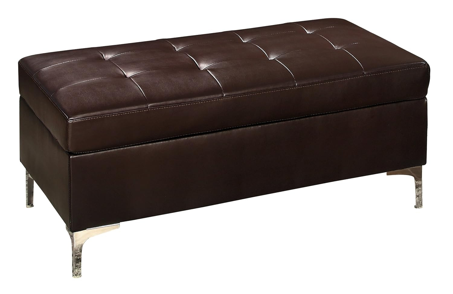 Tufted Leather Ottoman In Rectangular Shape, Brown- Saltoro Sherpi