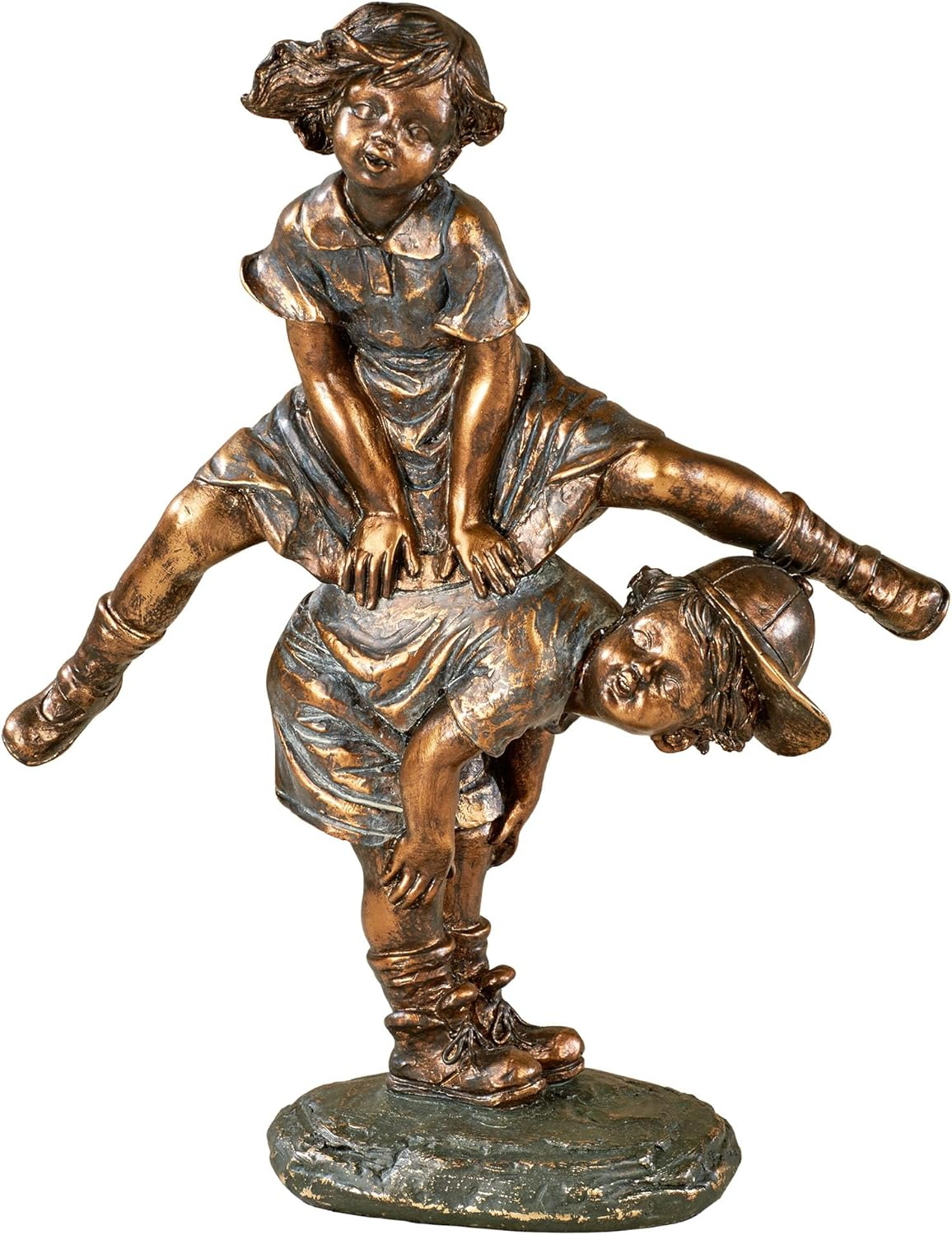 Touch of Class Leap Frog Boy and Girl Playing Children Tabletop Collectible Figurine Gold Bronze 8.5" Wx4 Dx11 H