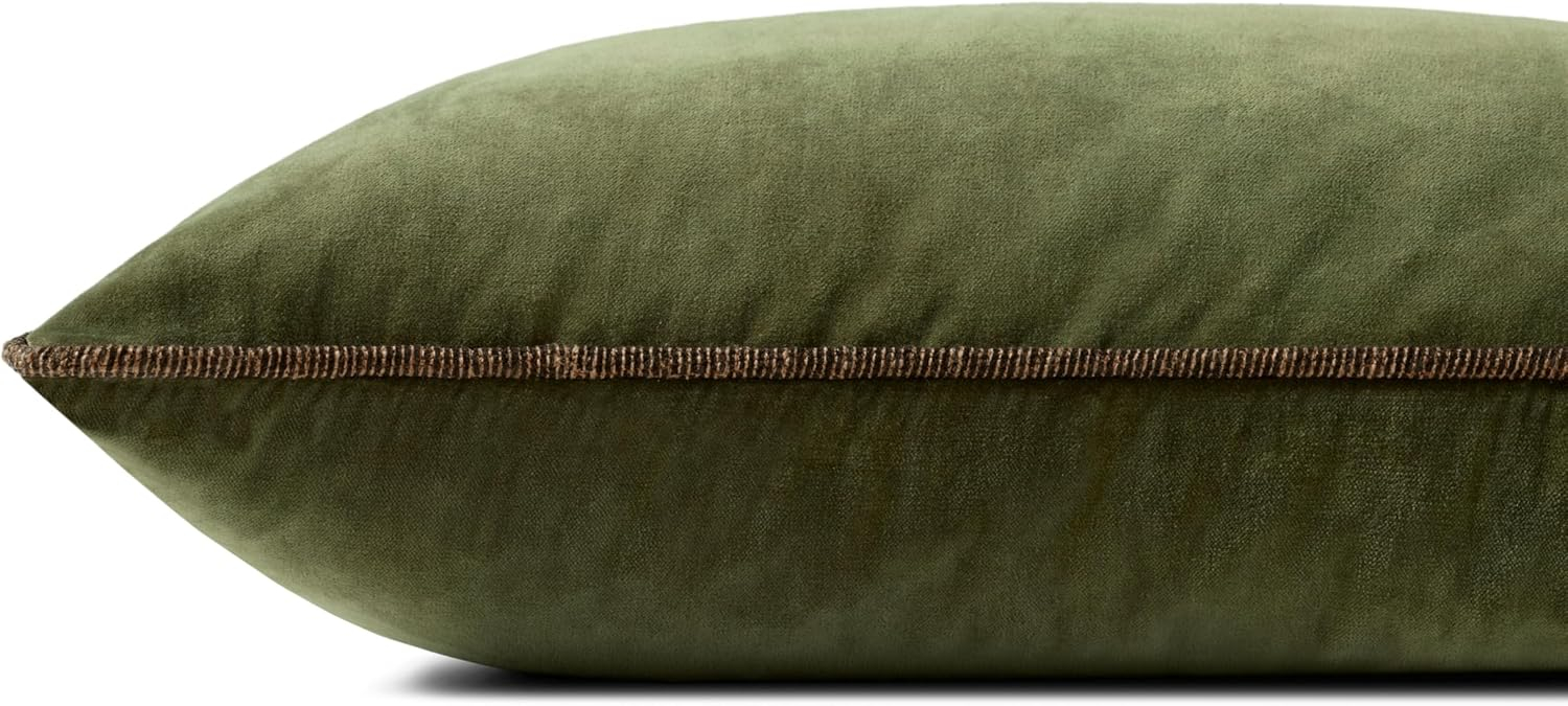 Dark Green Velvet Lumbar Pillow with Cotton Cover, 13'' x 35''