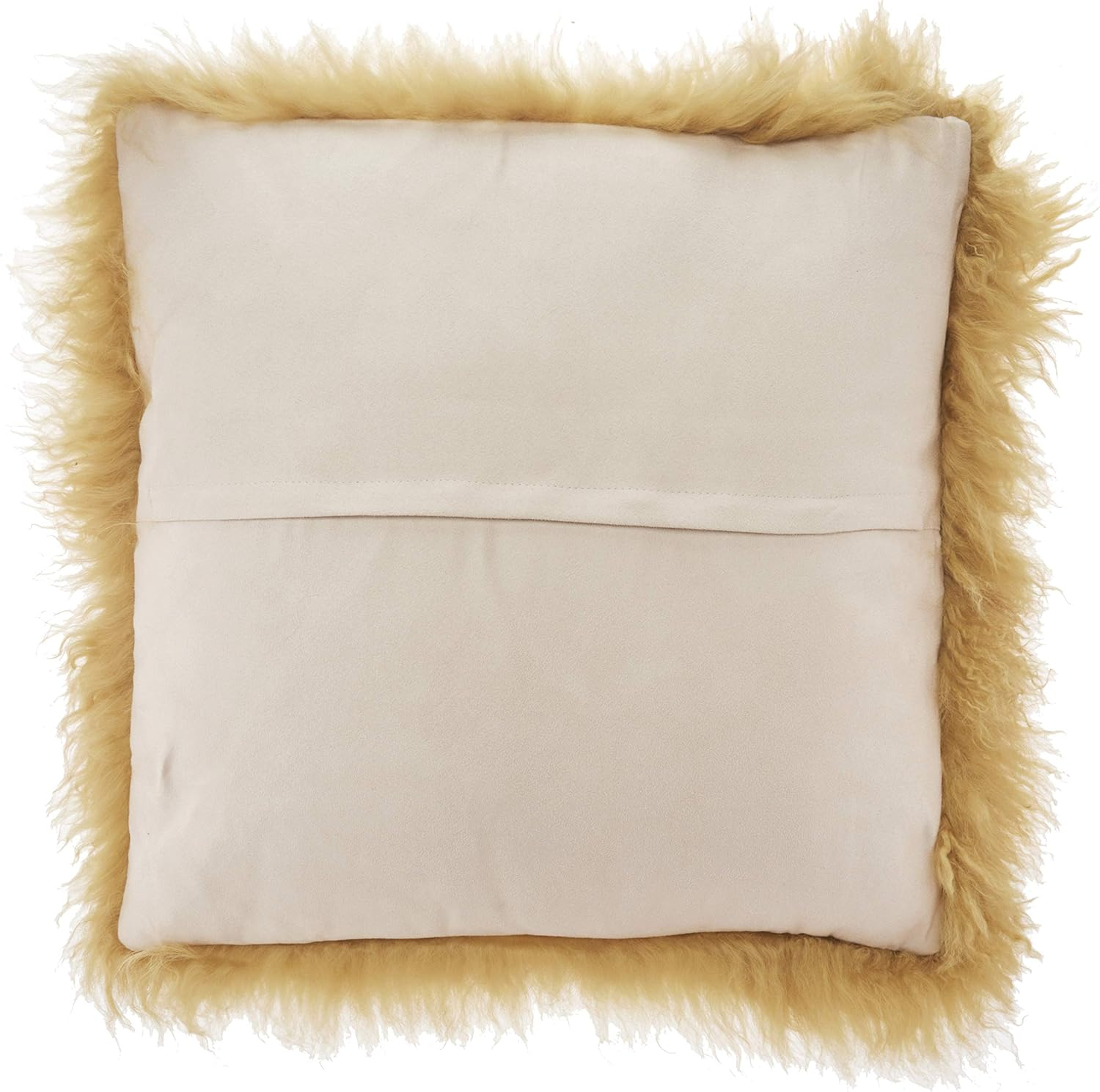 SARO 3564.GL20S 20 in. Square Wool Mongolian Lamb Fur Throw Pillow  Gold