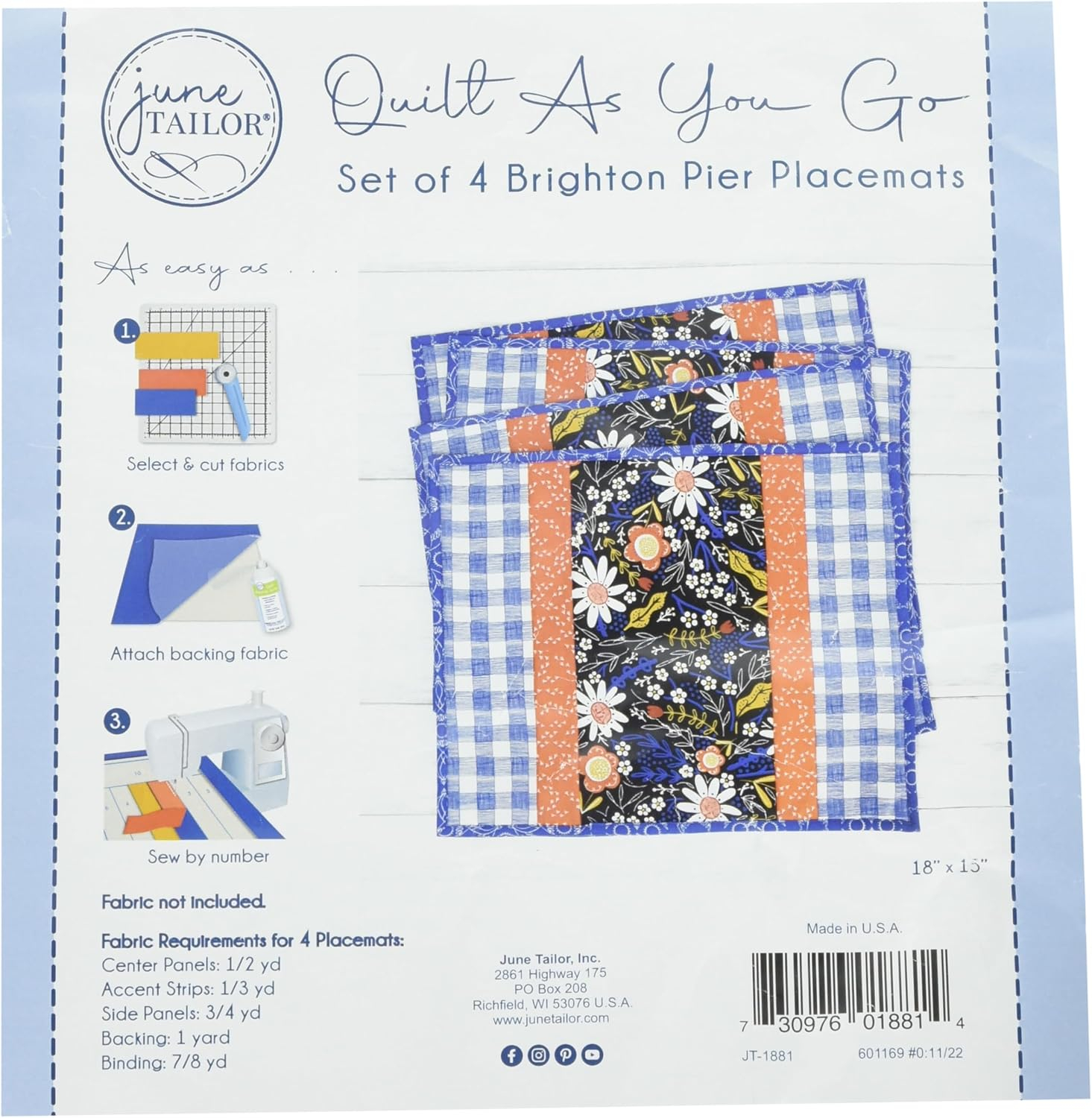 Brighton Pier Multicolor Cotton Quilted Rectangular Placemats, Set of 4