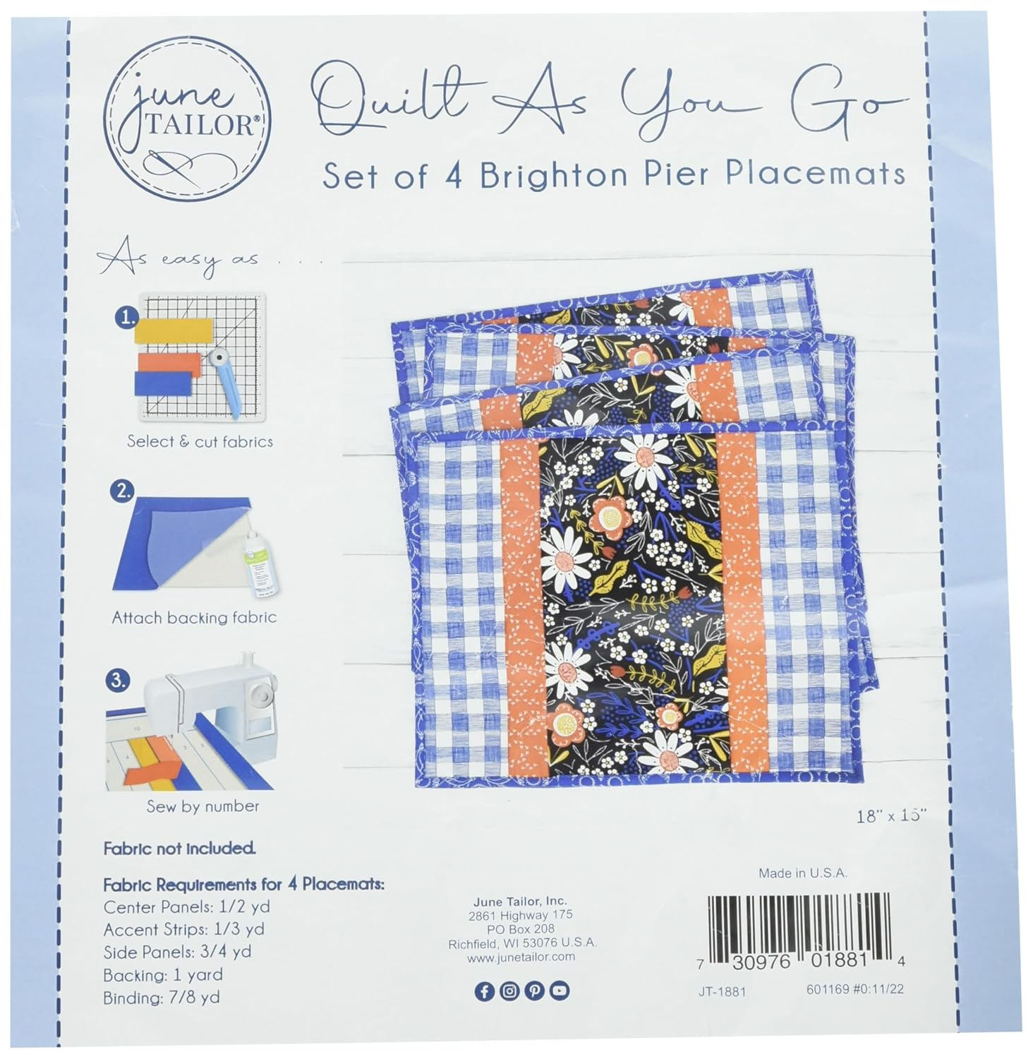 Brighton Pier Multicolor Cotton Quilted Rectangular Placemats, Set of 4