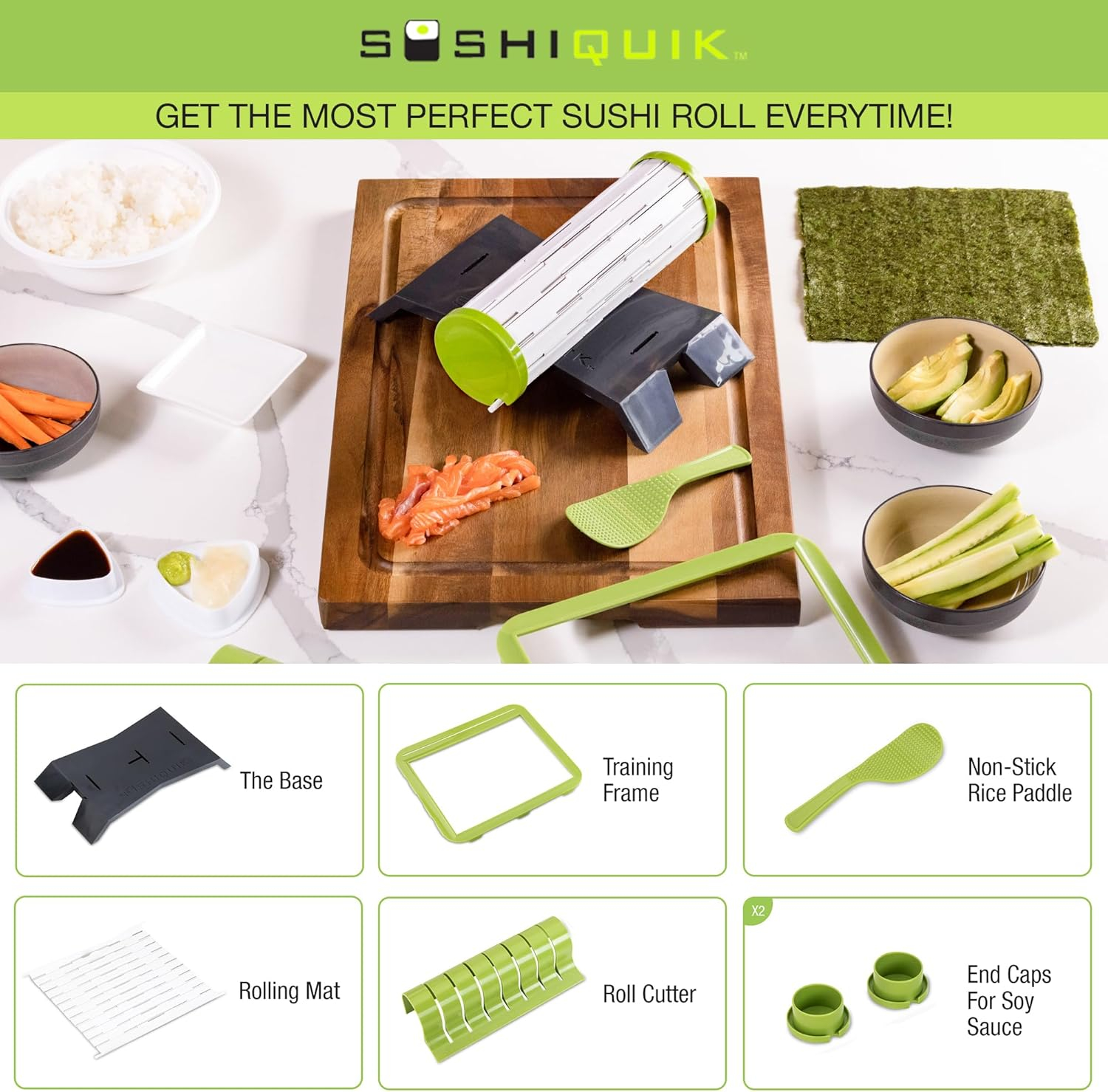 Green Plastic Sushi Making Kit with Rice Frame and Cutter