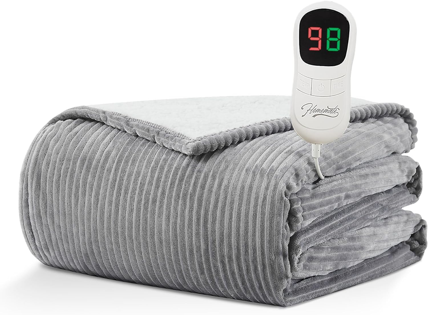Homemate Heated Blanket Electric Throw - 50"x60" Heating Blanket Throw 1/2/4/6/8 Hours Auto-Off 10 Heat Levels Over-Heat Protection Soft Flannel Sherpa Heater ETL Certification
