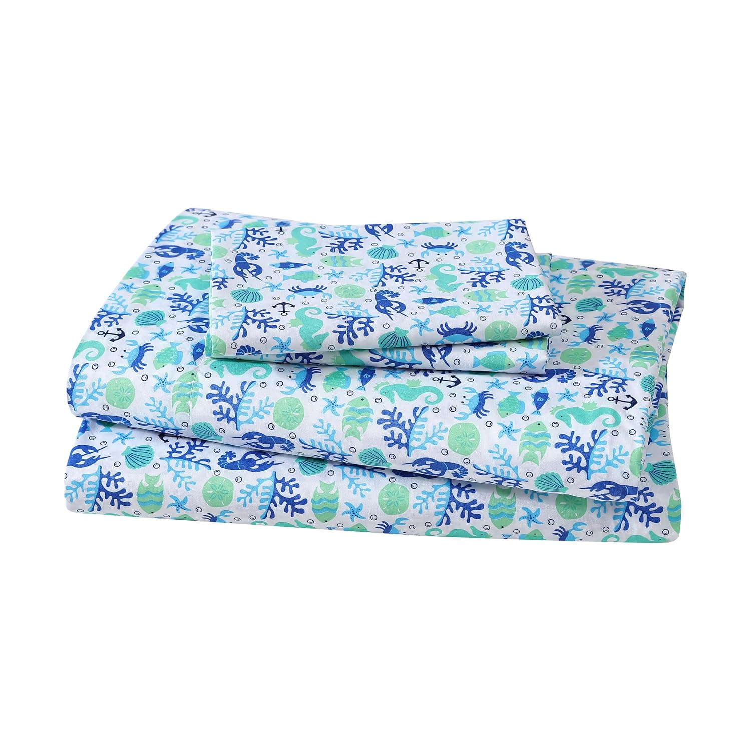 Coastal Print Microfiber Sheet Set, Full, Clearwater Aqua