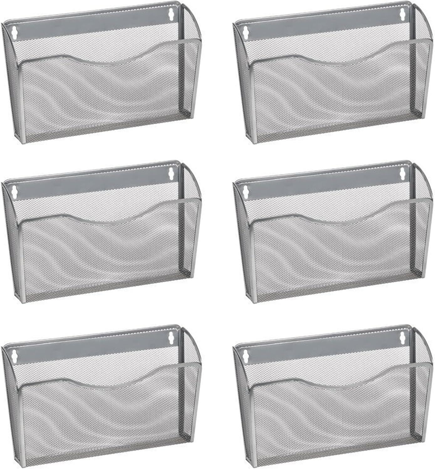 YBM HOME Mesh Wall Mount File Organizer Holder for Home and Office, Single Pocket Hanging File Holder for Folders, Documents, Letters, and Magazines, Silver 6 Pack