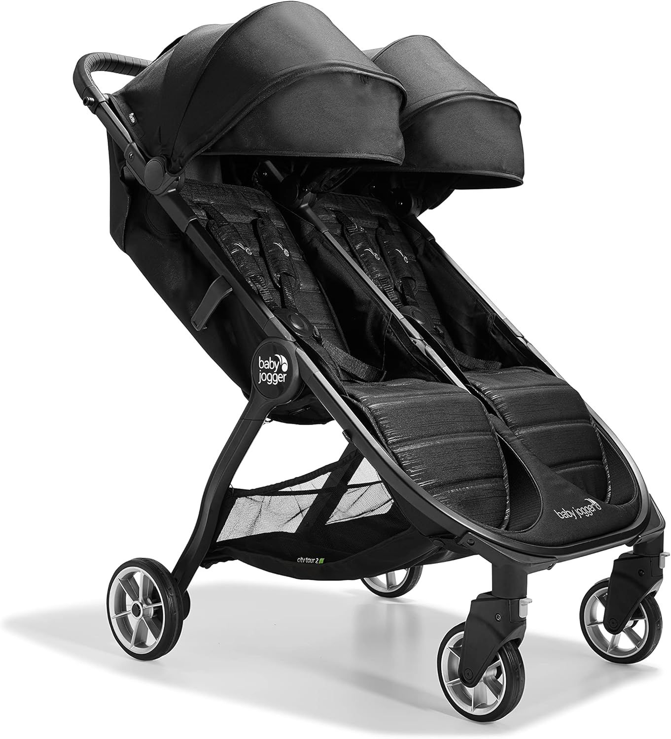 Jet Black Double Stroller with UV Protection Canopies