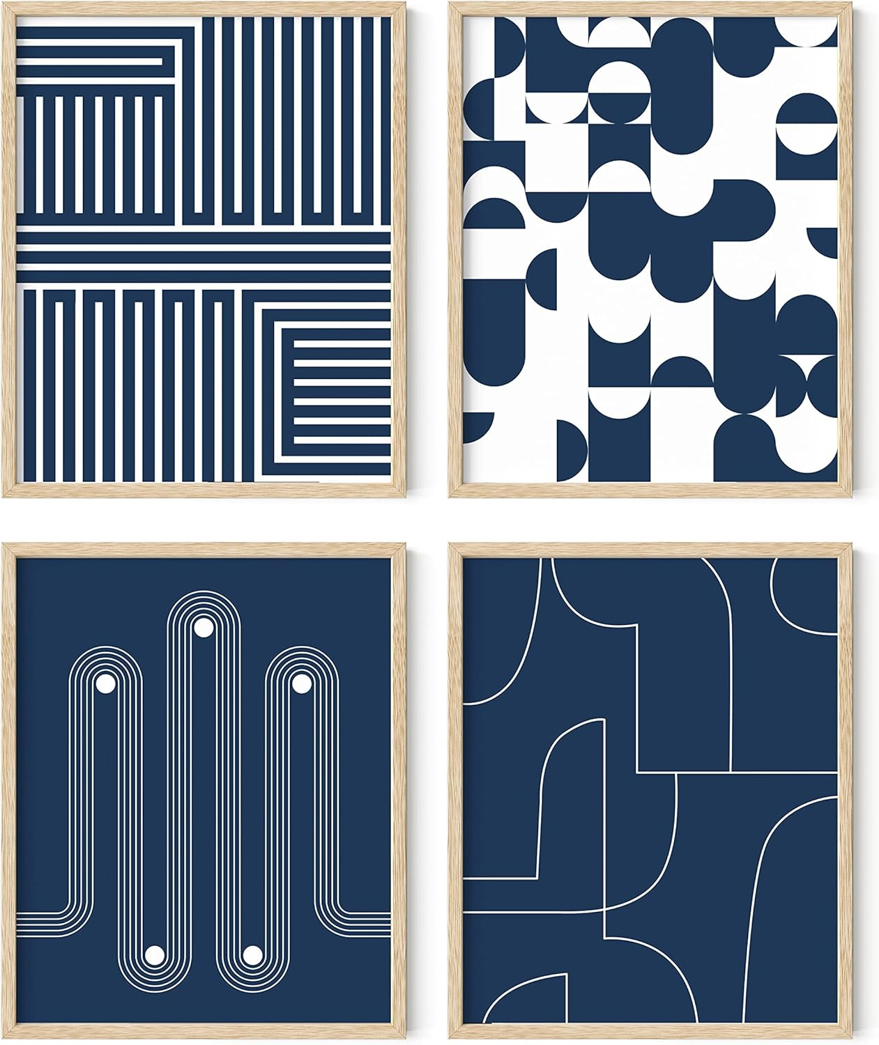 HAUS AND HUES Abstract Art Wall Decor Set of 4 - Abstract Art, Blue Art, Blue Poster, Navy Blue Abstract Art, Blue Art Print, Navy Blue Pictures for Walls, White and Blue Wall Art (Unframed 8x10)