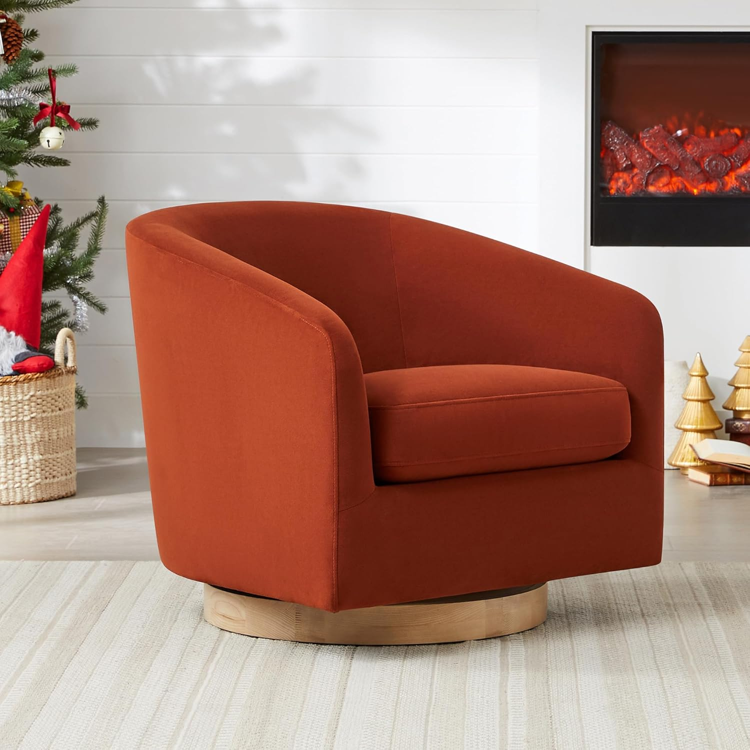 Nereus Dark Gray Fabric Swivel Accent Arm Chair with Wood Base