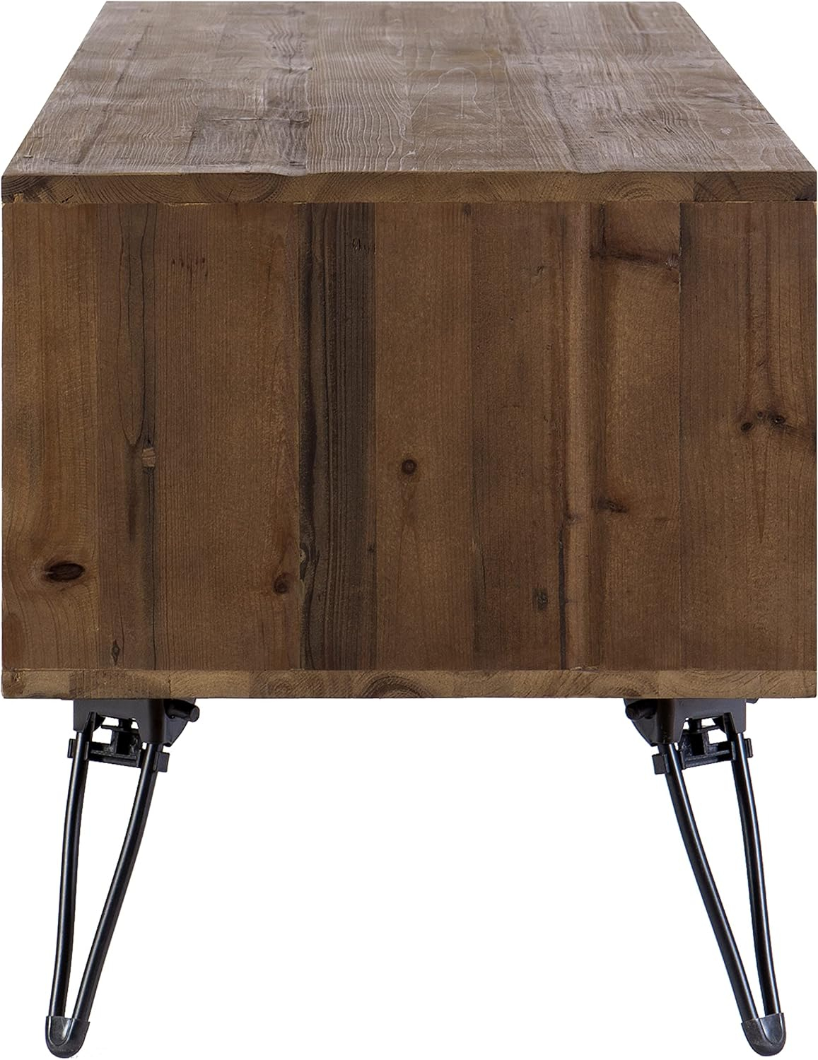 60 Inch Reclaimed Wood Rectangle Farmhouse Tv Stand Media Console, 2 Doors, Iron Legs, Natural Brown