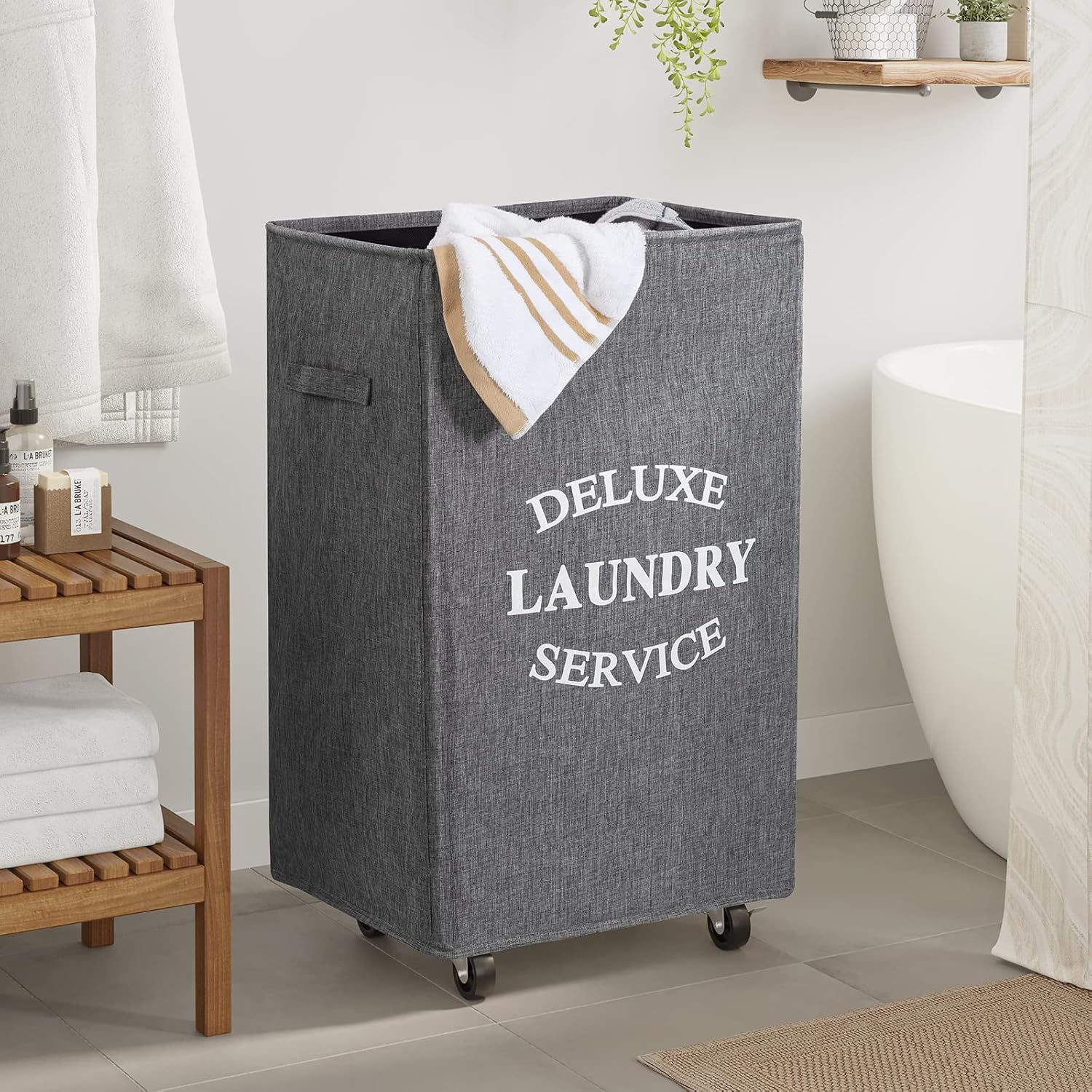 WOWLIVE Large Rolling Laundry Basket Wheels 90L Collapsible Tall Laundry Hamper Handle Foldable Dirty Clothing Basket Fold up Rectangular Hampers for Laundry Dorm Room (Grey2)