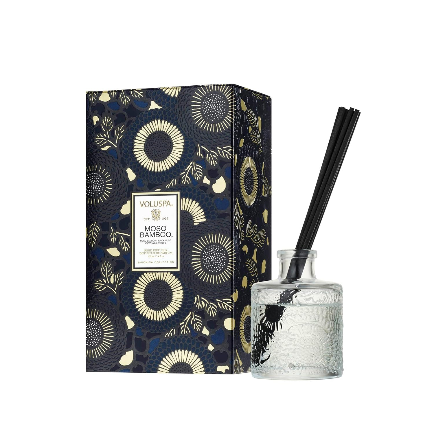 Moso Bamboo Reed Diffuser with Embossed Glass Bottle