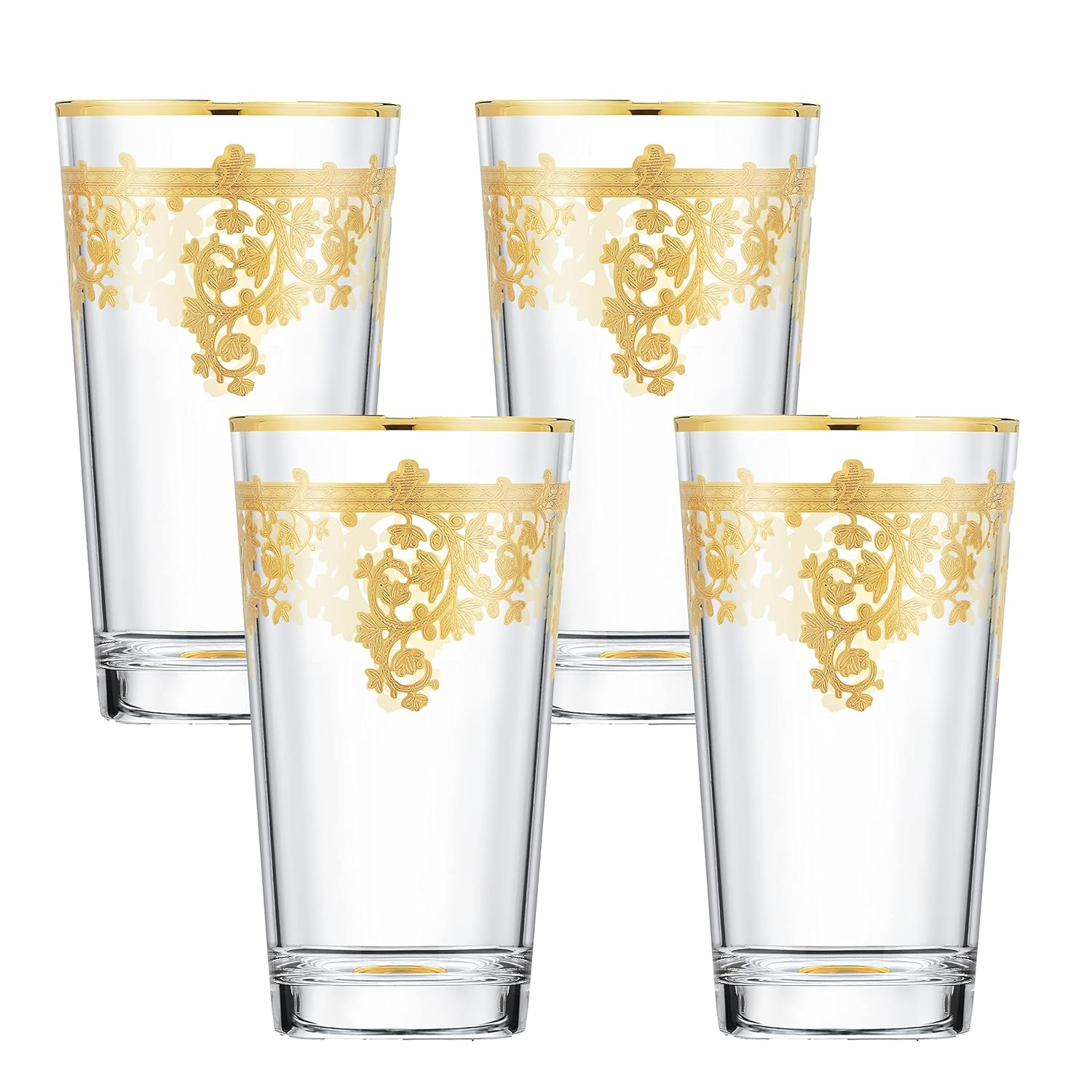Lorren Home Trends Set of 4 Embellished 24K Gold Crystal High Ball Tumbler-Made In Italy