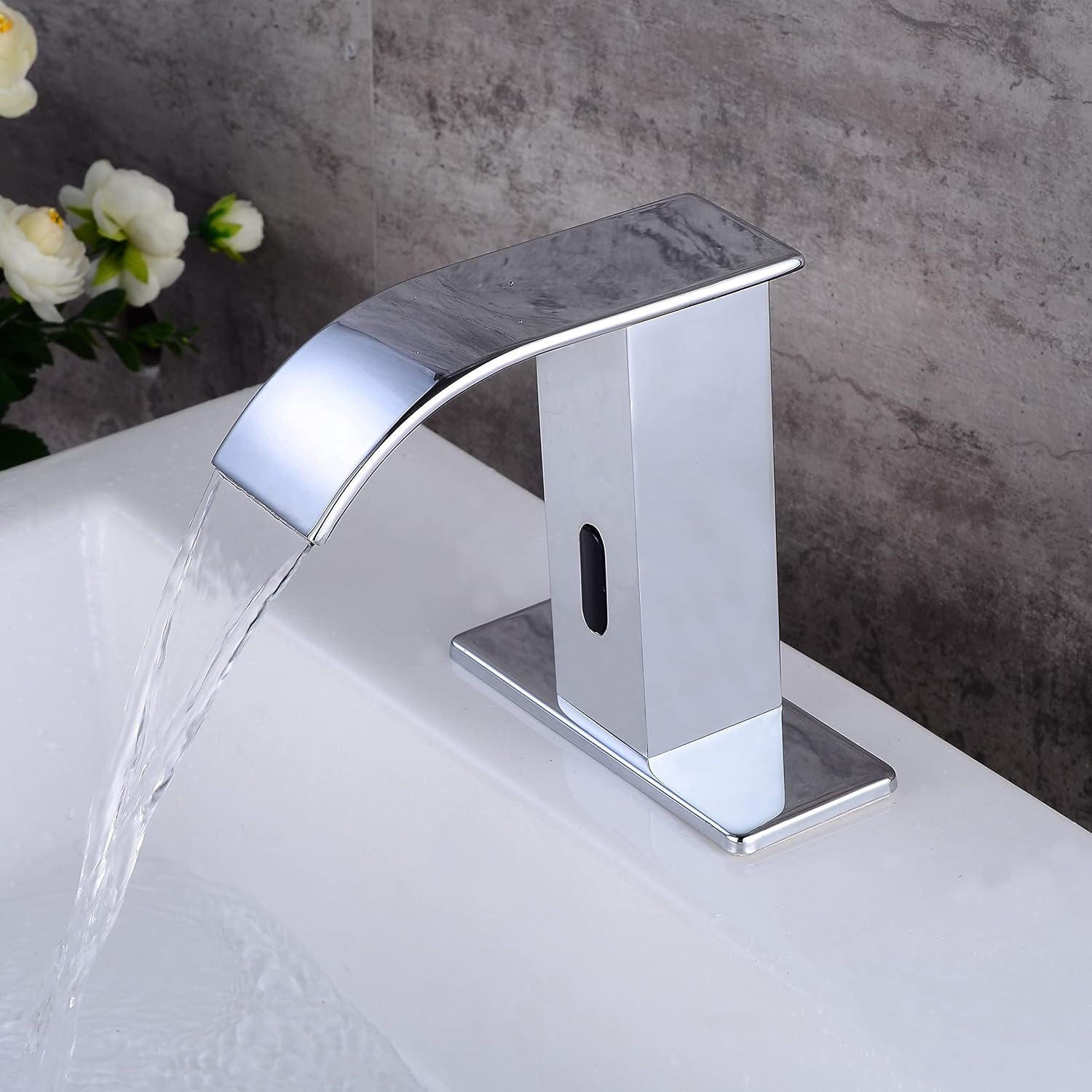 Touchless Bathroom Sink Faucet Motion Sensor Hands Free Automatic Commercial Vanity Water Faucets with Temperature Control Hot & Cold Mixing Valve Chrome