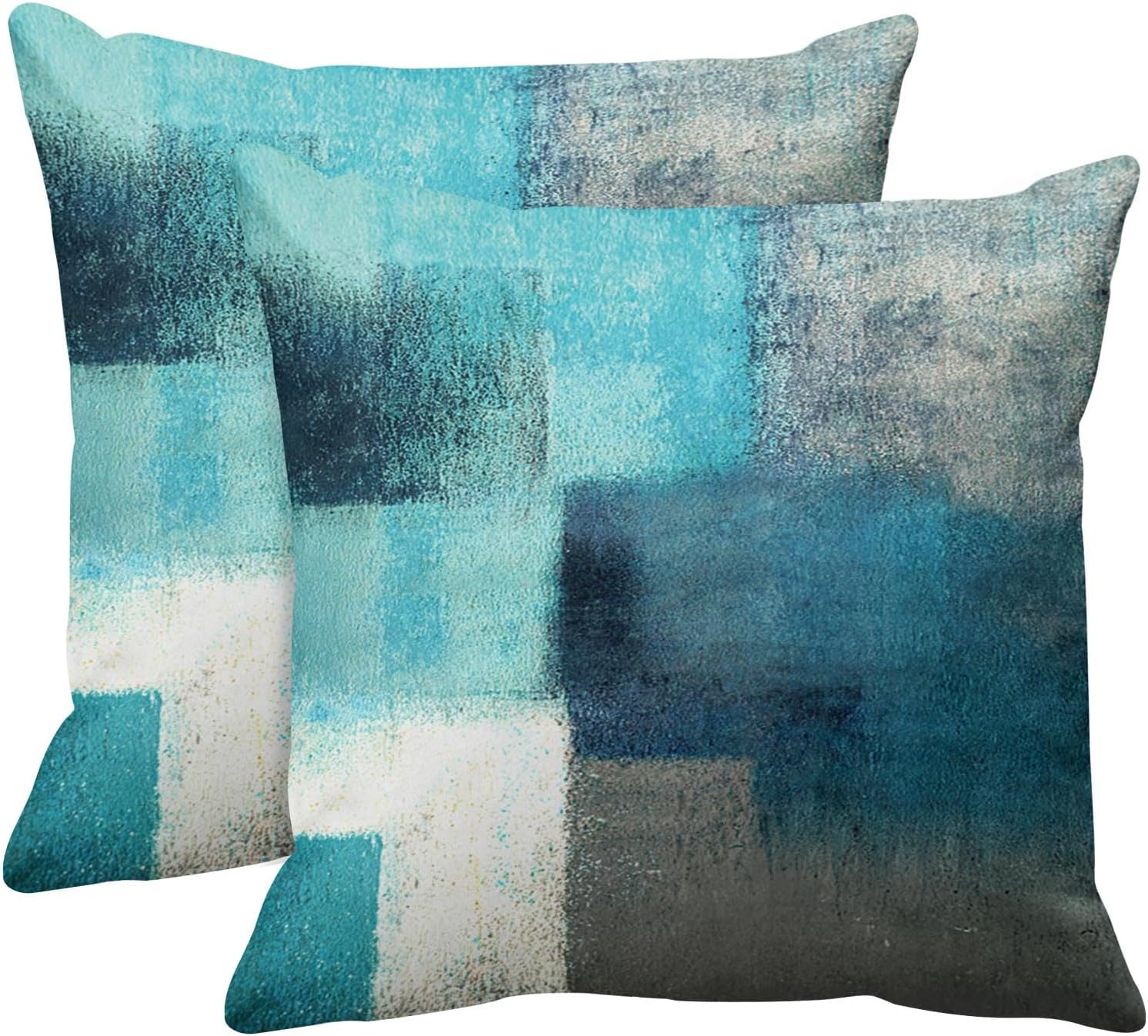 Britimes Throw Pillow Covers Modern Home Art Decor, 20 x 20 Inches Set of 2 Pillow Cases Decorative, Abstract Oil Painting Pillowcases for Bedroom, Cushion Couch Sofa, Living Room, Teal Peacock Blue