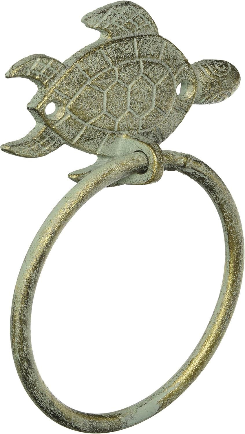 Hampton Nautical Bronze Antique Towel Holder 7"-Sea Turtle Beach Decor-Cast Iron