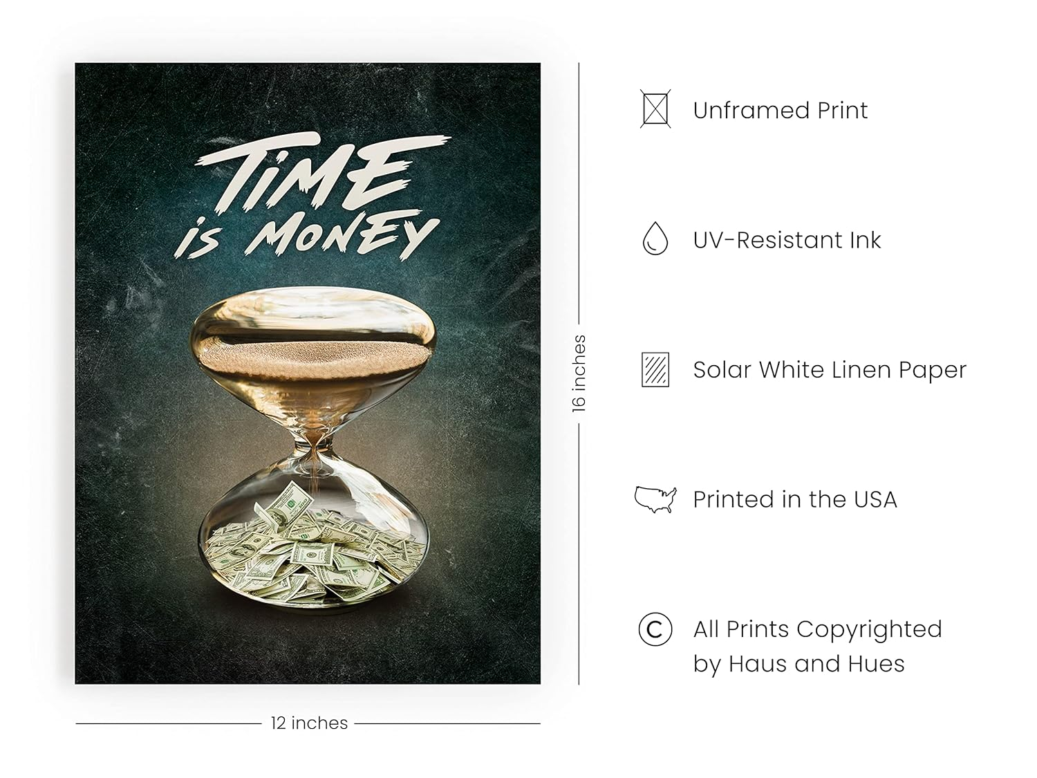 HAUS AND HUES Money Posters for Men - Work Inspirational Quotes Wall Art, Money Art for Wall, Motivational Business Quotes Print, Hustle Wall Art for Bedroom Inspiration (12x16 Unframed)