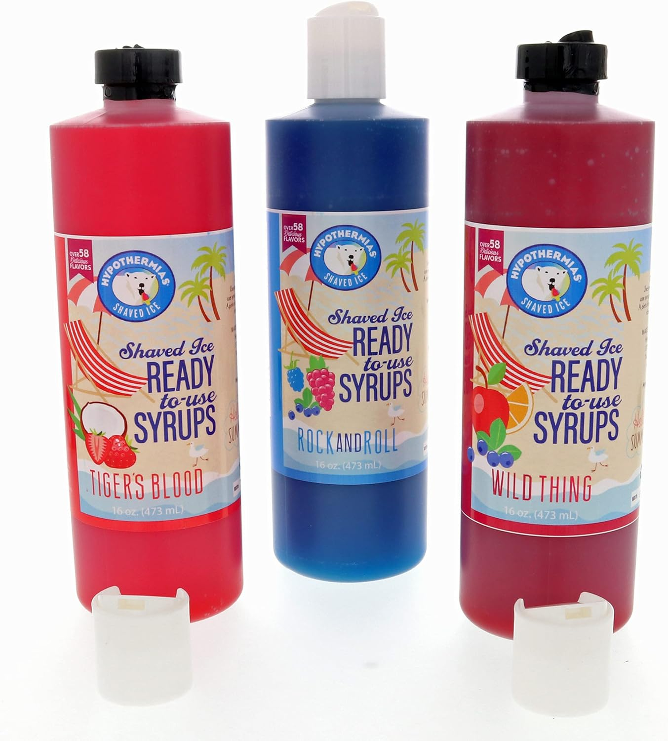 Hypothermias Shaved Ice & Snow Cone Syrup Variety Pack - Blue Raspberry, Tiger's Blood, Dreamcicle - 100% Pure Cane Sugar in a Gift Box