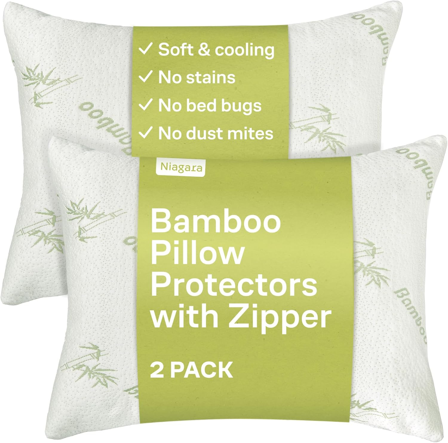 Niagara Sleep Solution Super Soft Bamboo Cooling Pillow Protectors Queen 2 PackPair Zippered Case, Guaranteed Noiseless Pad, Ultra Plush Absorbent Encasement (Queen 2 Pack 20x30)
