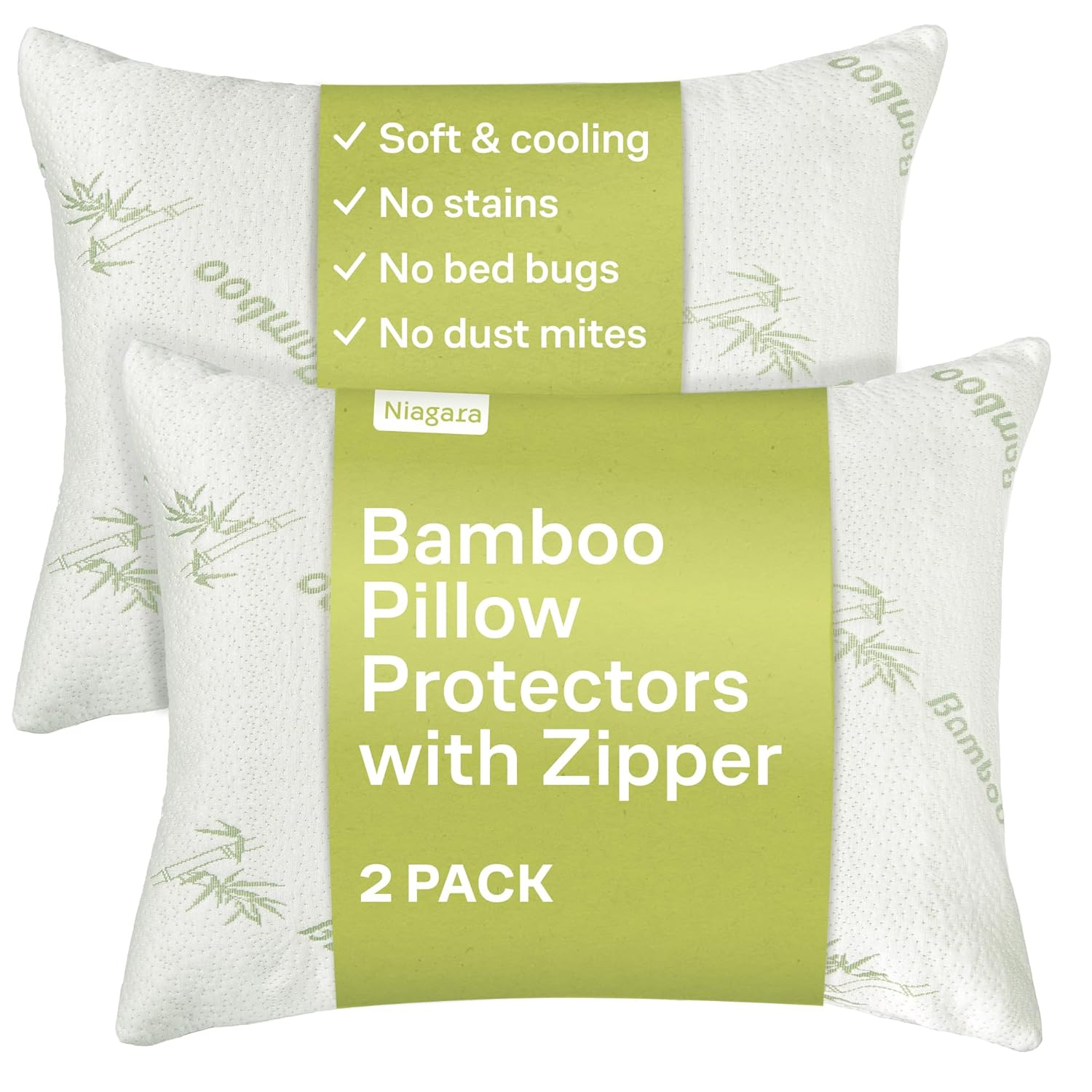 Niagara Sleep Solution Super Soft Bamboo Cooling Pillow Protectors Queen 2 PackPair Zippered Case, Guaranteed Noiseless Pad, Ultra Plush Absorbent Encasement (Queen 2 Pack 20x30)