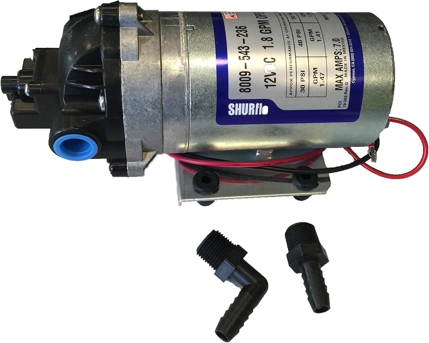 Pentair SHURflo 8009-543-236 Auto-Demand 12V Spraying Diaphragm Pump, 1.8GPM, Viton Valves, Santoprene Diaphragm, 60PSI, 3/8" NPT-F Port, SIngle-Pack