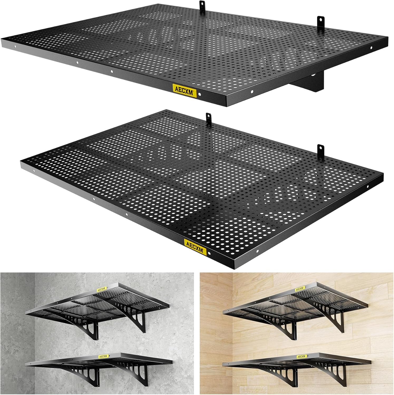 2-pack-2x3ft Garage Shelving 560lbs Heavy Duty Garage Wall Shelving 24-inch-by-36-inch Garage Shelf Wall Mount (Black)