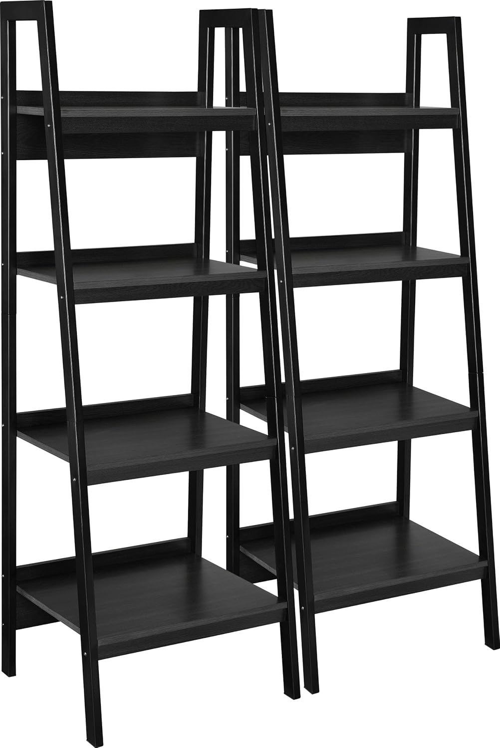 White Adjustable 4-Shelf Ladder Bookcase for Office and Living Room