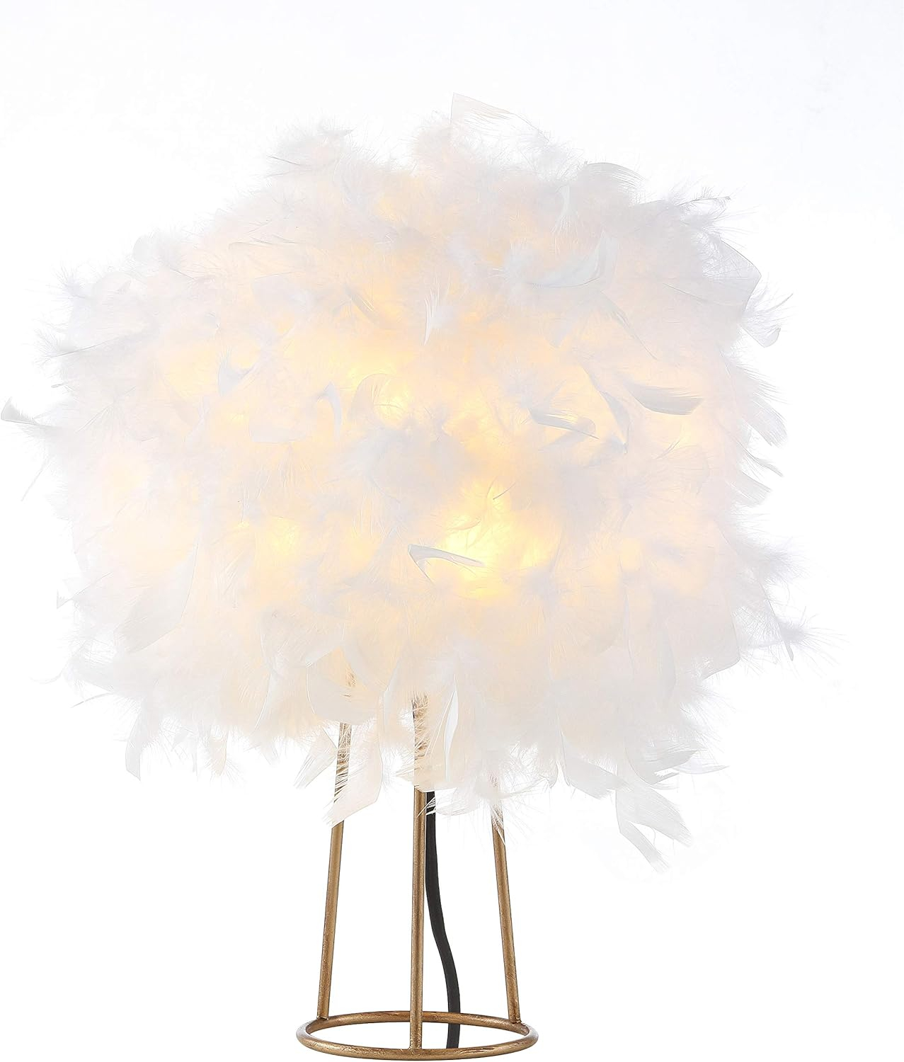 JONATHAN Y JYL9051A Stork 16" Feather Metal LED Table Lamp Contemporary Bedside Desk Nightstand Lamp for Bedroom Living Room Office College Bookcase LED Bulb Included, White/Gold