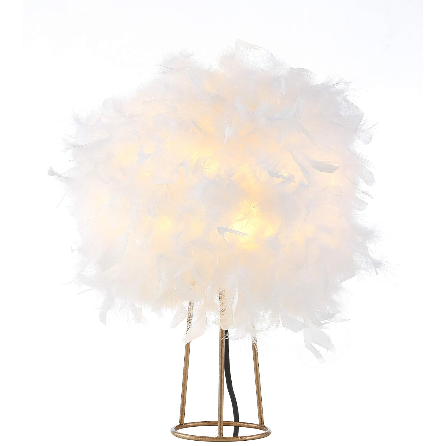 JONATHAN Y JYL9051A Stork 16" Feather Metal LED Table Lamp Contemporary Bedside Desk Nightstand Lamp for Bedroom Living Room Office College Bookcase LED Bulb Included, White/Gold