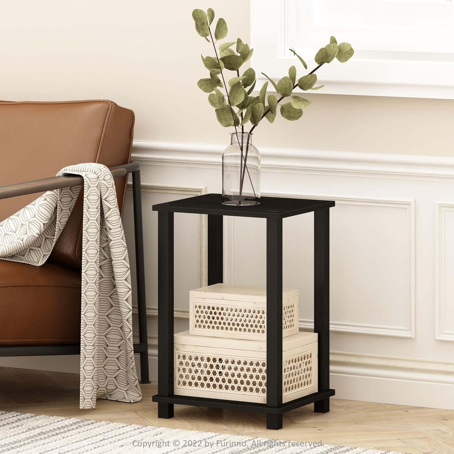 Furinno Simplistic End Table, Small, Espresso/Black