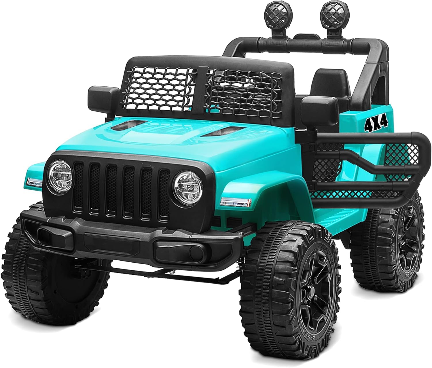 Kidzone Ride On Truck 12V Battery Powered Electric Kids Car Vehicle Toy with DIY License Plate, 4 Wheeler Quad, Parent Remote Control, MP3, High Low Speeds, LED Lights - Green