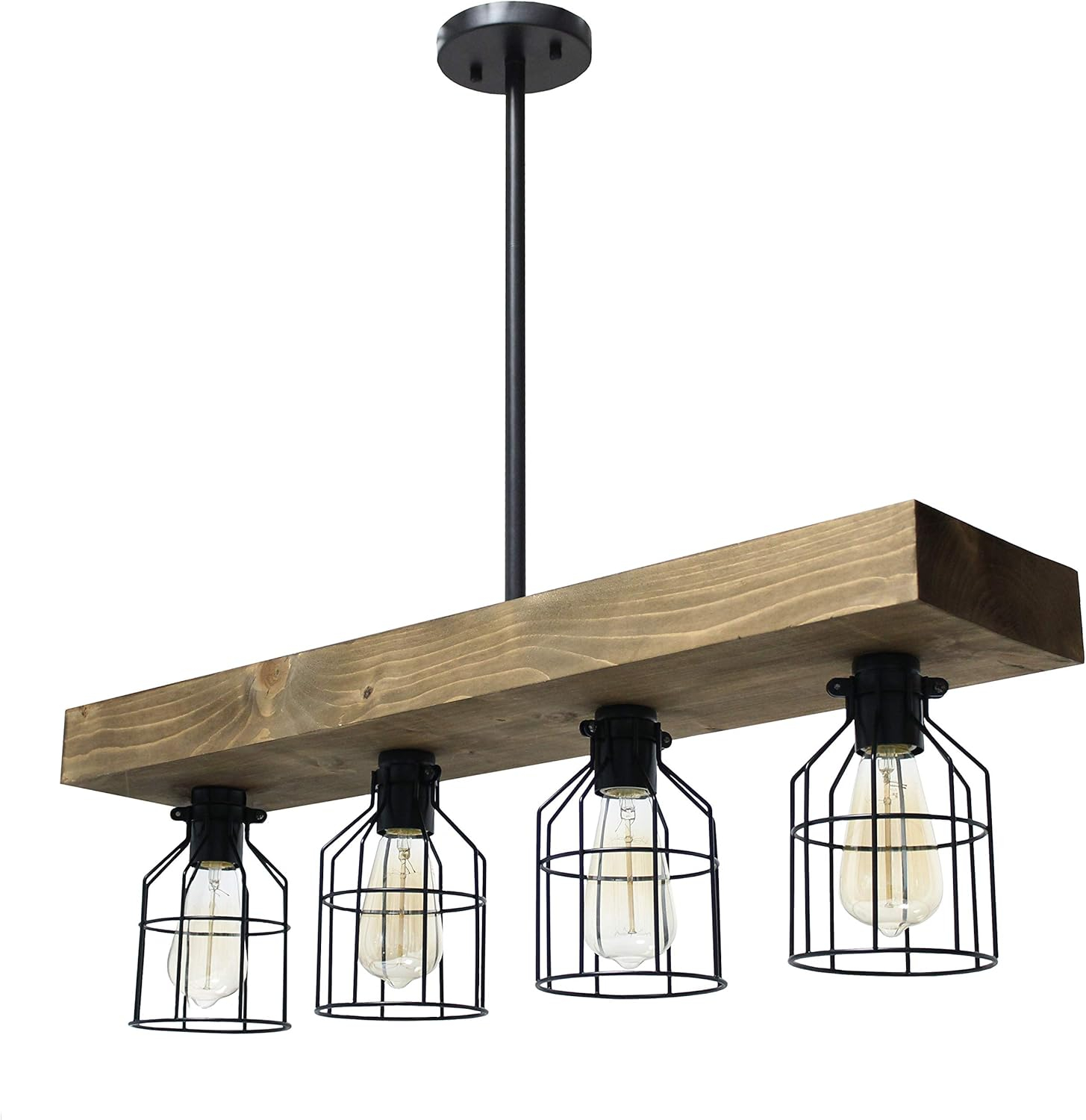 Elegant Designs 47.5" Farmhouse Rustic Cage Ceiling Pendant, Restored Wood, Black/Brown