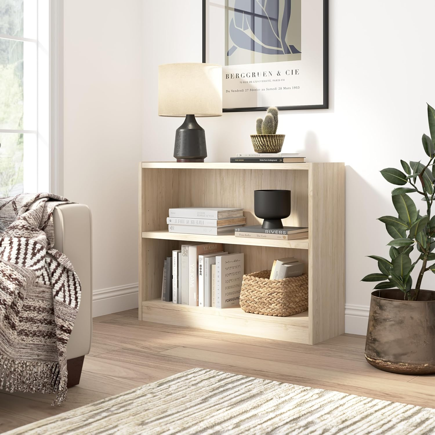 Universal Small 2 Shelf Bookcase in Natural Elm - Engineered Wood
