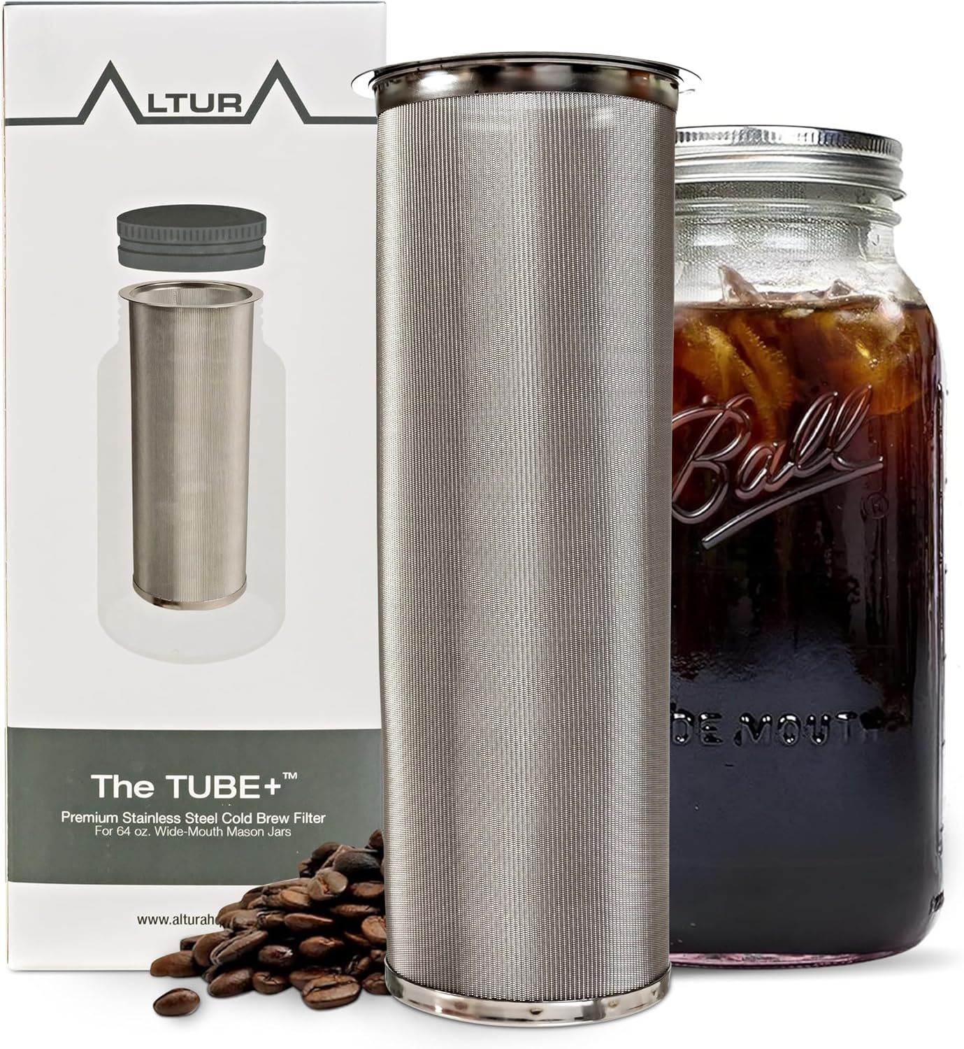 Cold Brew Coffee Maker for Wide Mouth Mason Jar - Stainless Steel Iced Coffee Cold Brew Filter & Infuser Maker for Tea & Fruit Water -Versatile Mason Jar Coffee Brewer & Tea Strainer Kit (64oz/2qt)