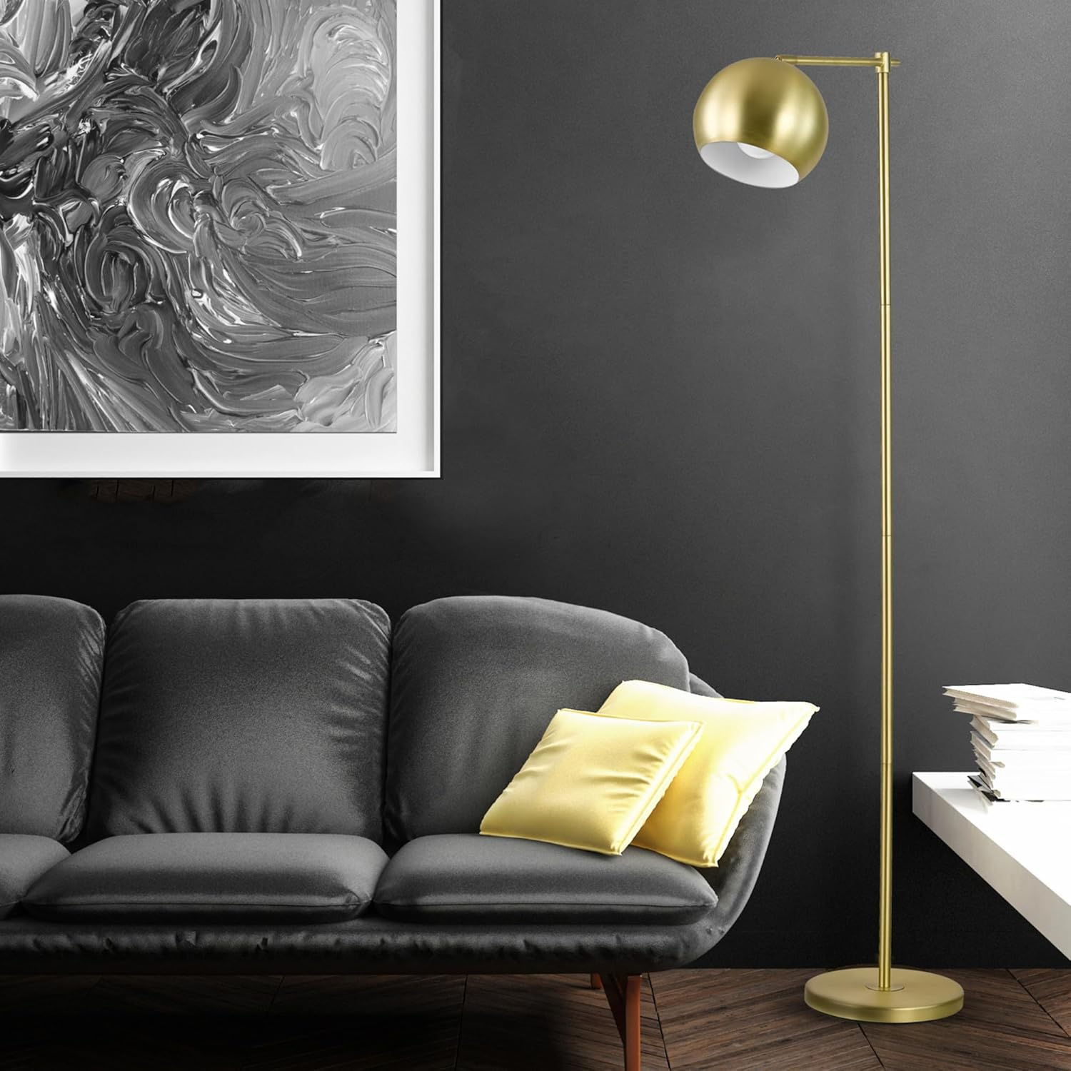 Miles 61" Matte Brass 2-Light Floor Lamp with In-Line On/Off Foot Switch
