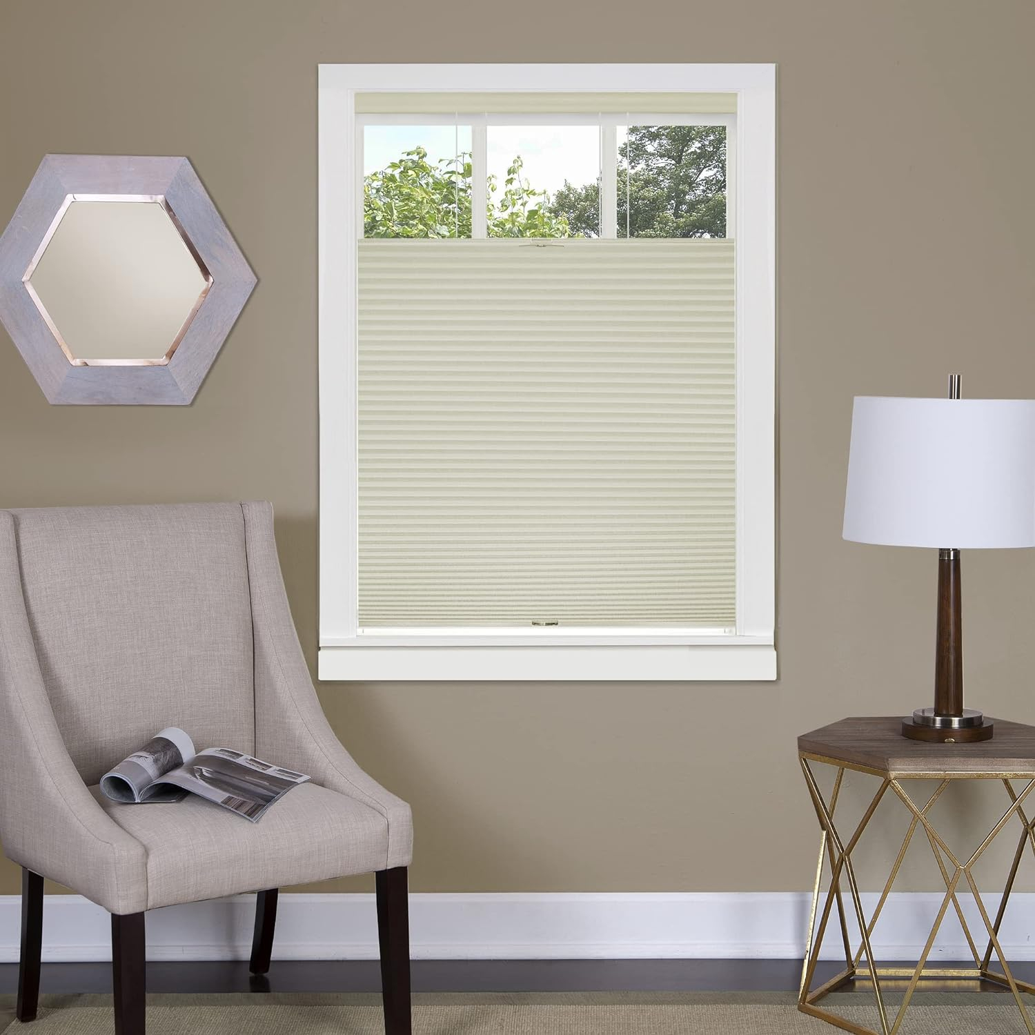 Achim Top Down Bottom Up Cordless Polyester Light Filtering Cellular Shade, Alabaster, 64" x 29"