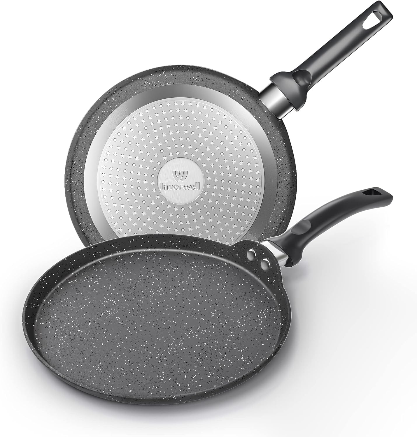 Innerwell Nonstick 11 Inch Crepe Pan Granite Coating Flat Skillet Tortilla Pan forInduction Compatible