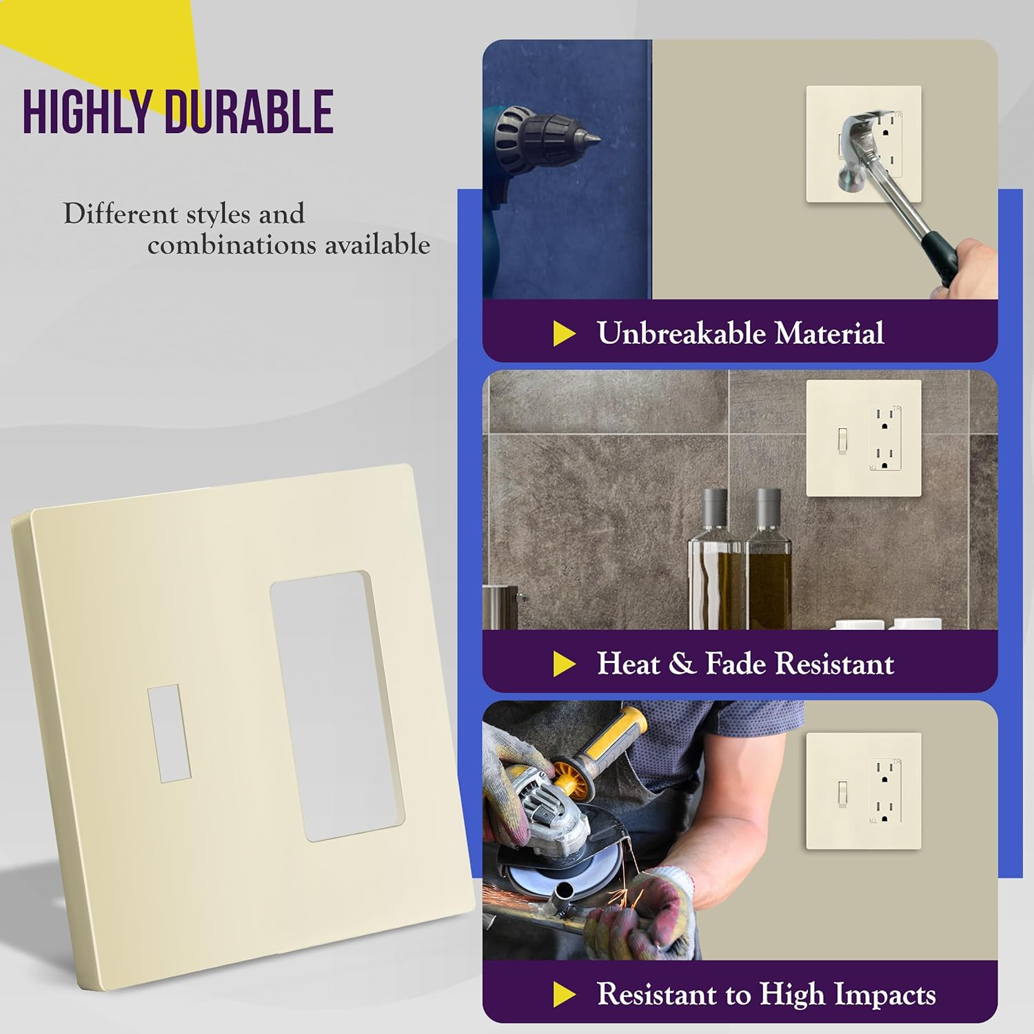 Light Almond Polycarbonate Double Gang Toggle Switch Plate