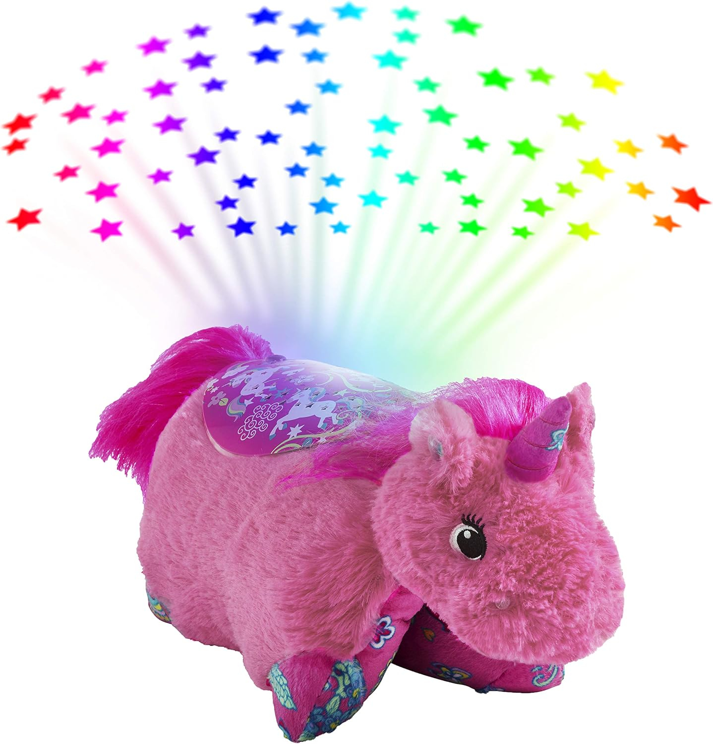 Pillow Pets 11" Pink Unicorn Plush Decorative Pillows, Projects Light & Glows