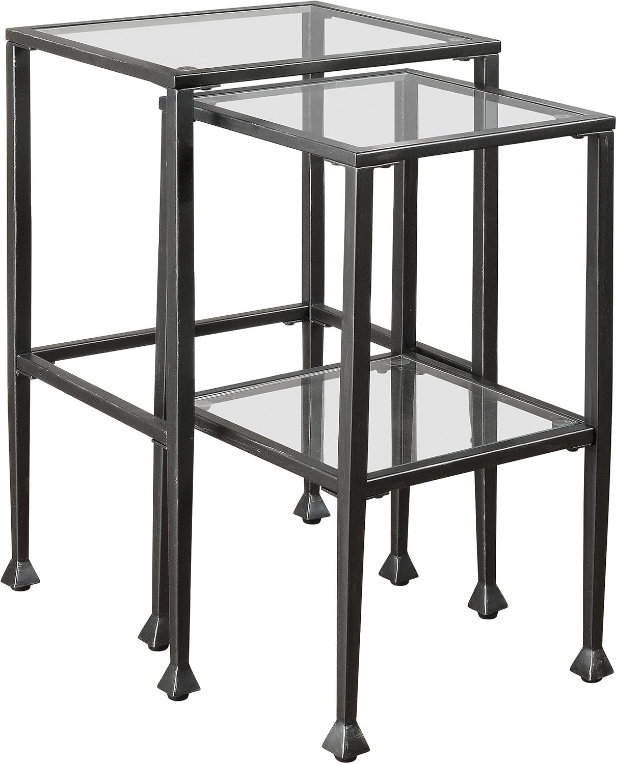 2-piece Glass Top Nesting Tables Black