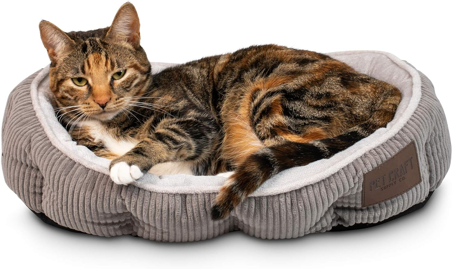 Pet Craft Supply Sleeper Self Warming Calming Cat Bed with Ultra Soft Luxury Plush & Refillable Catnip Pouch, Grey