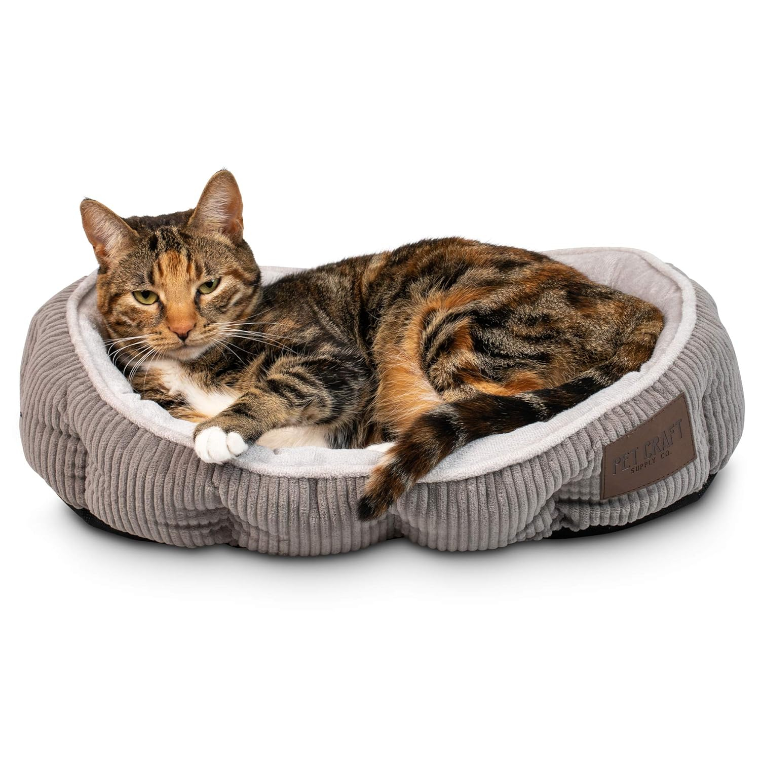 Pet Craft Supply Sleeper Self Warming Calming Cat Bed with Ultra Soft Luxury Plush & Refillable Catnip Pouch, Grey