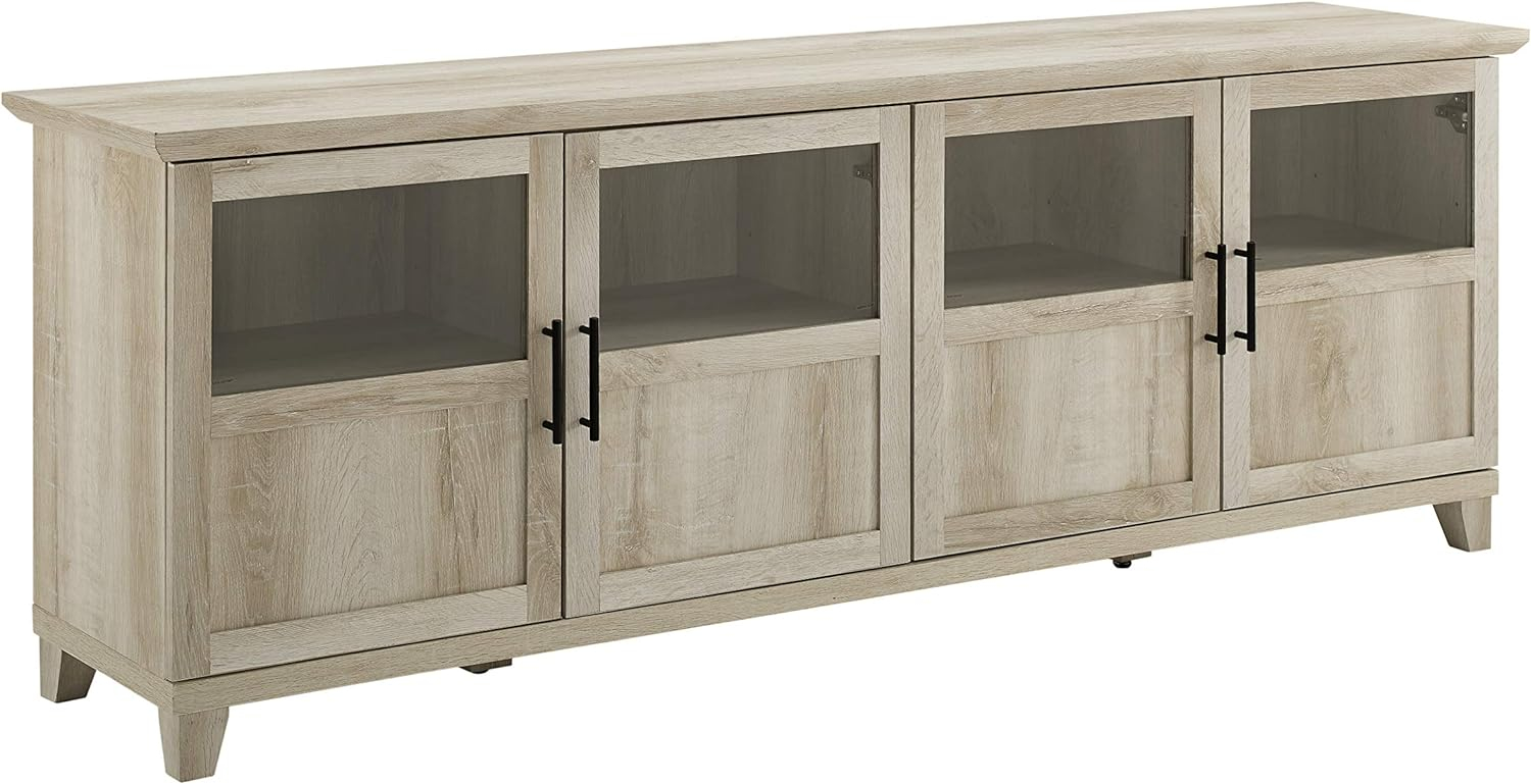 Walker Edison Farmhouse 4 Door TV Stand for TVs Up to 78", White Oak