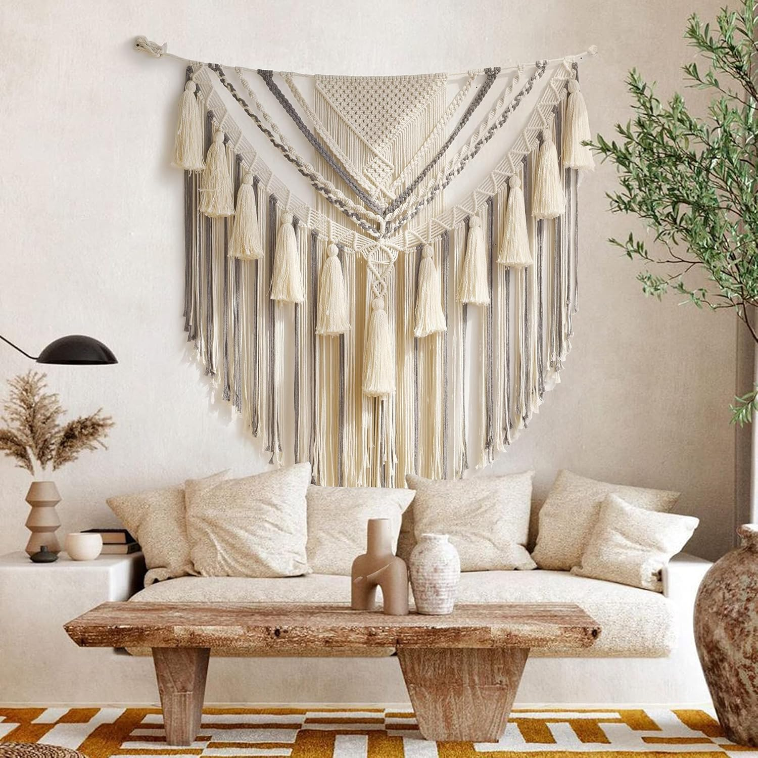 Jakalin Hanging Large Macrame Wall Decor Panels Handmade Wall Art Home Living Room Bedroom Decor,47" Wx 55" L